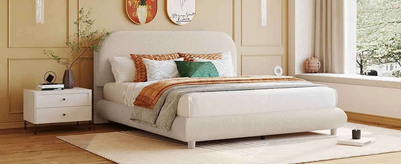 Upholstered Platform Bed With Thick Solid Frame And Stylish Curve-Shaped Design by HouseOfZazla