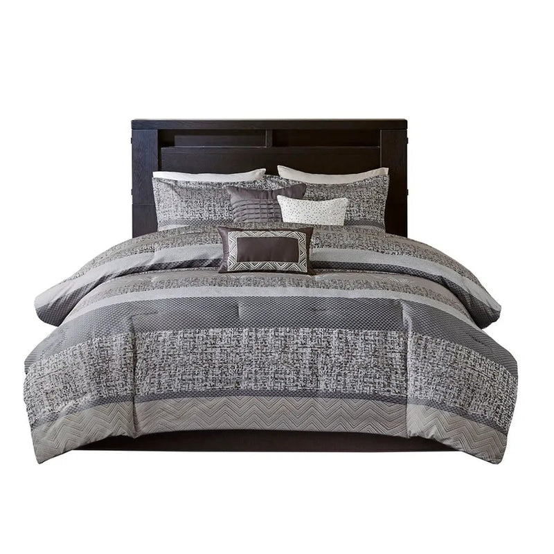 7 Piece Jacquard Comforter Set Grey/Taupe Cal King by HouseOfZazla