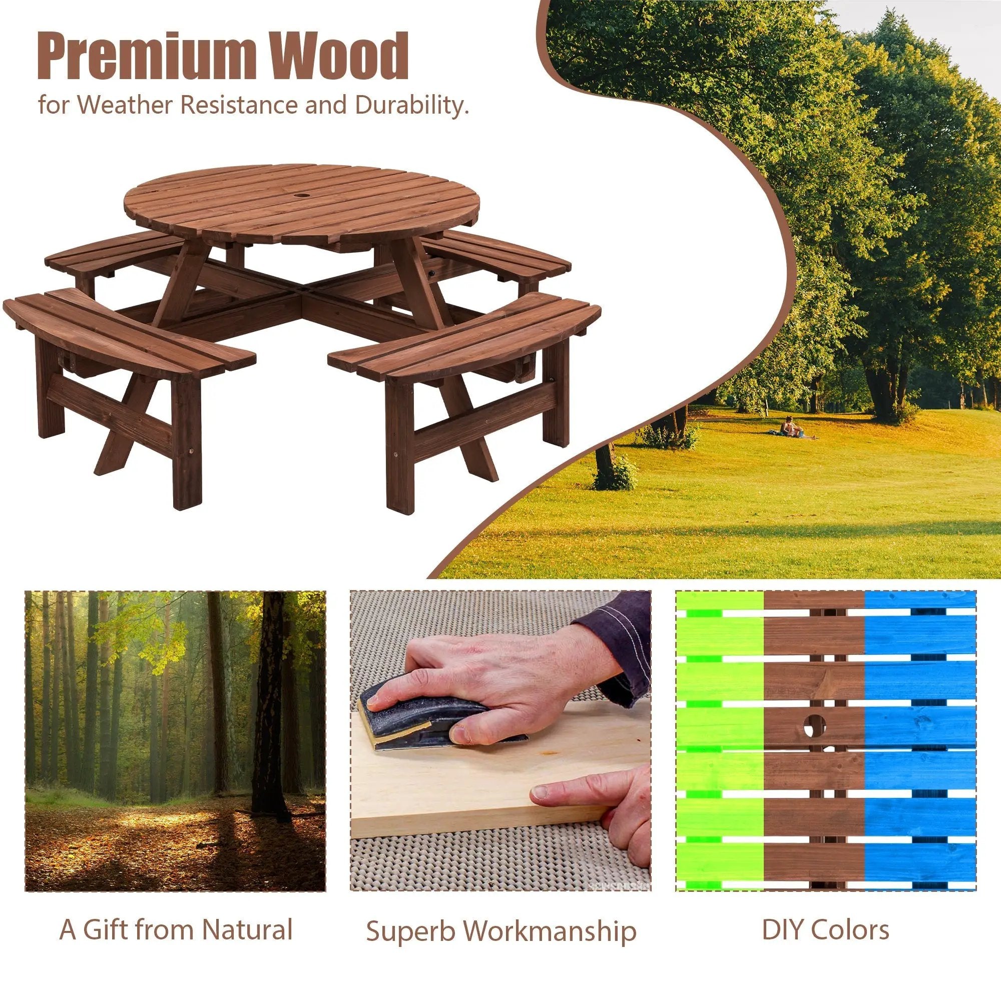 8 Person Wooden Picnic Table Outdoor Camping Dining Table with Seat by HouseOfZazla