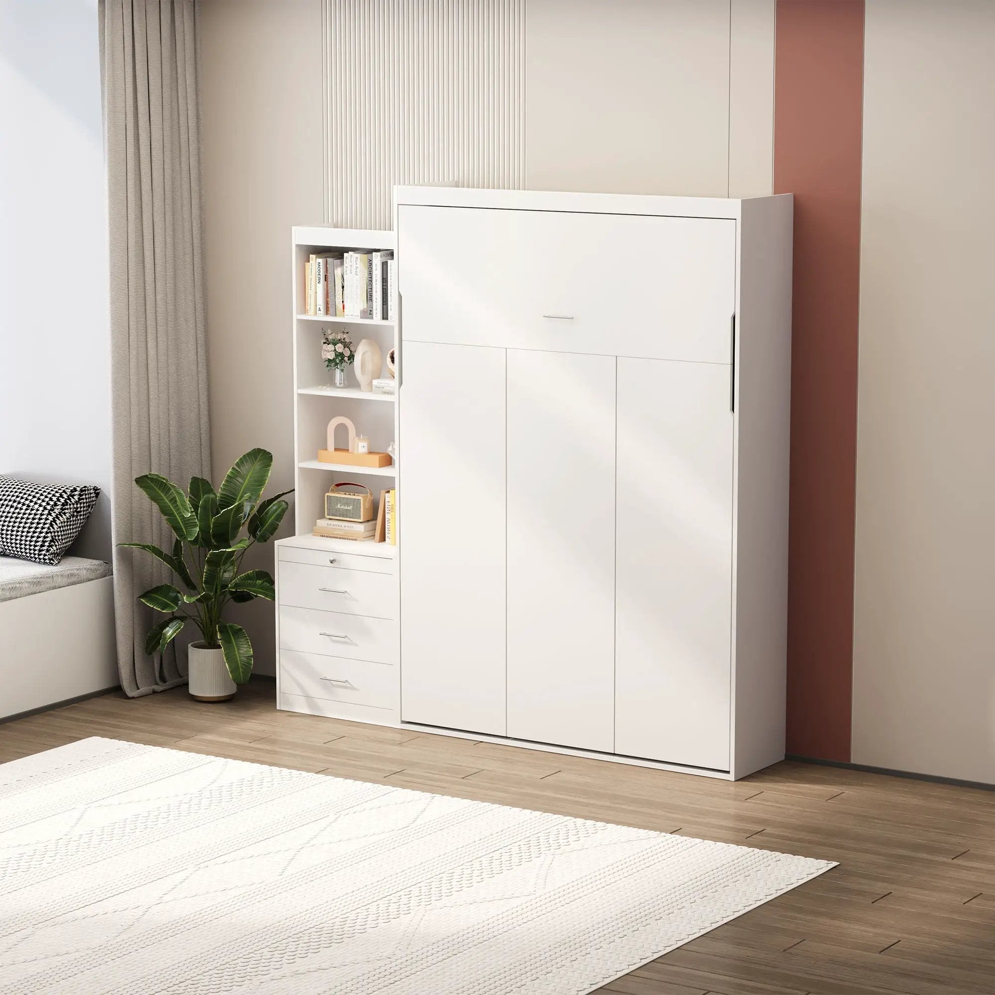 Morden Deisgn Vertical Murphy Bed With Shelf And Drawers For Bedroom Or Guestroom Wall Bed Space Saving Hidden Bed With New Style Gas Struts by HouseOfZazla