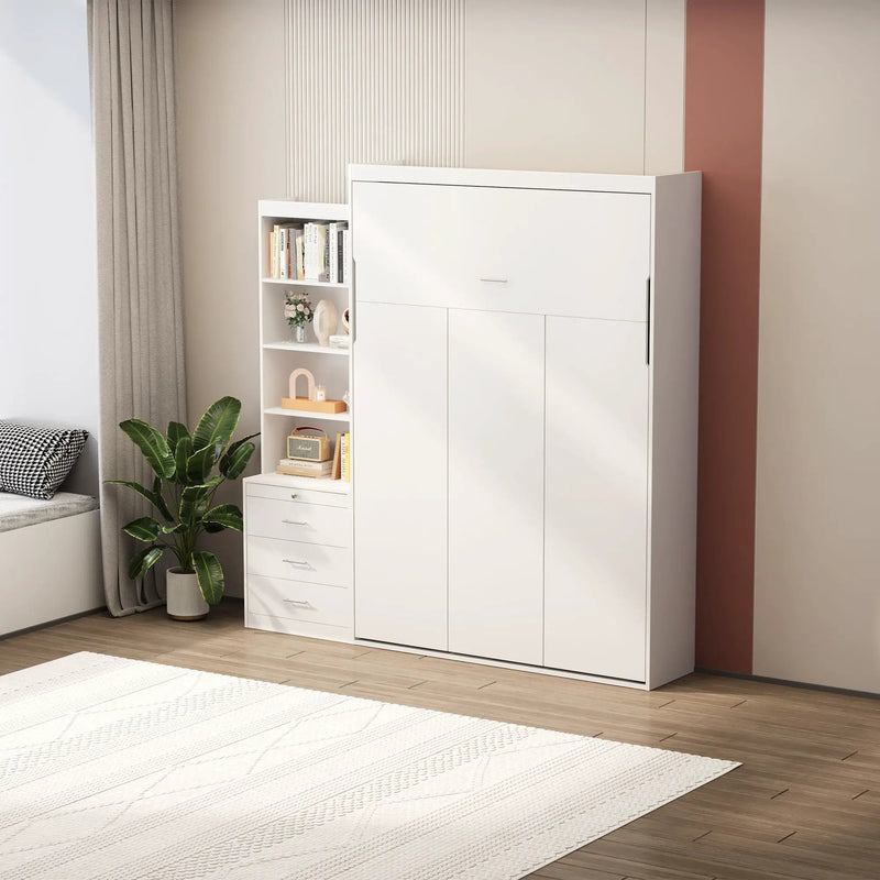 Morden Deisgn Vertical Murphy Bed With Shelf And Drawers For Bedroom Or Guestroom Wall Bed Space Saving Hidden Bed With New Style Gas Struts by HouseOfZazla