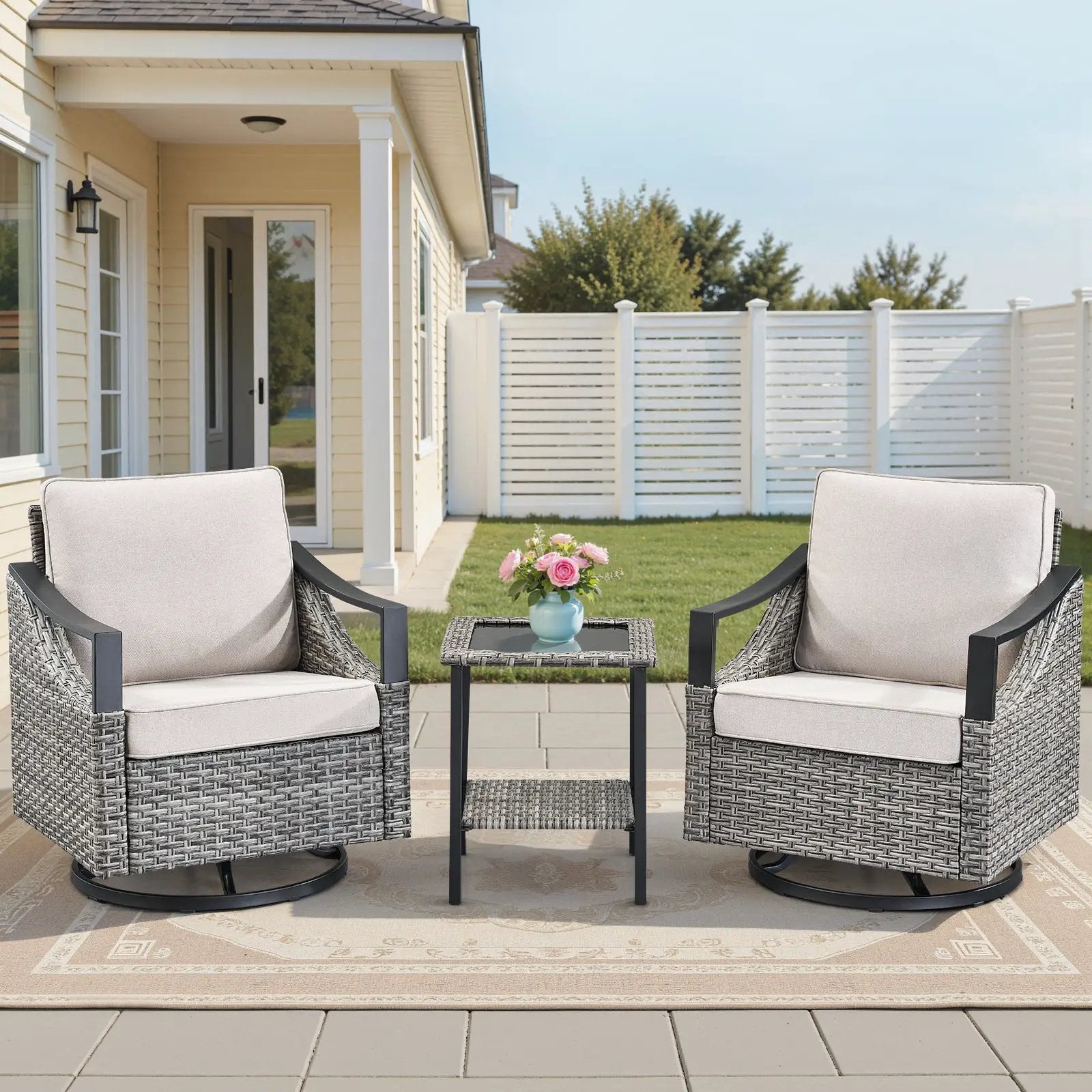 3-Piece Outdoor Conversation Set with Swivel Rocking Chairs by HouseOfZazla