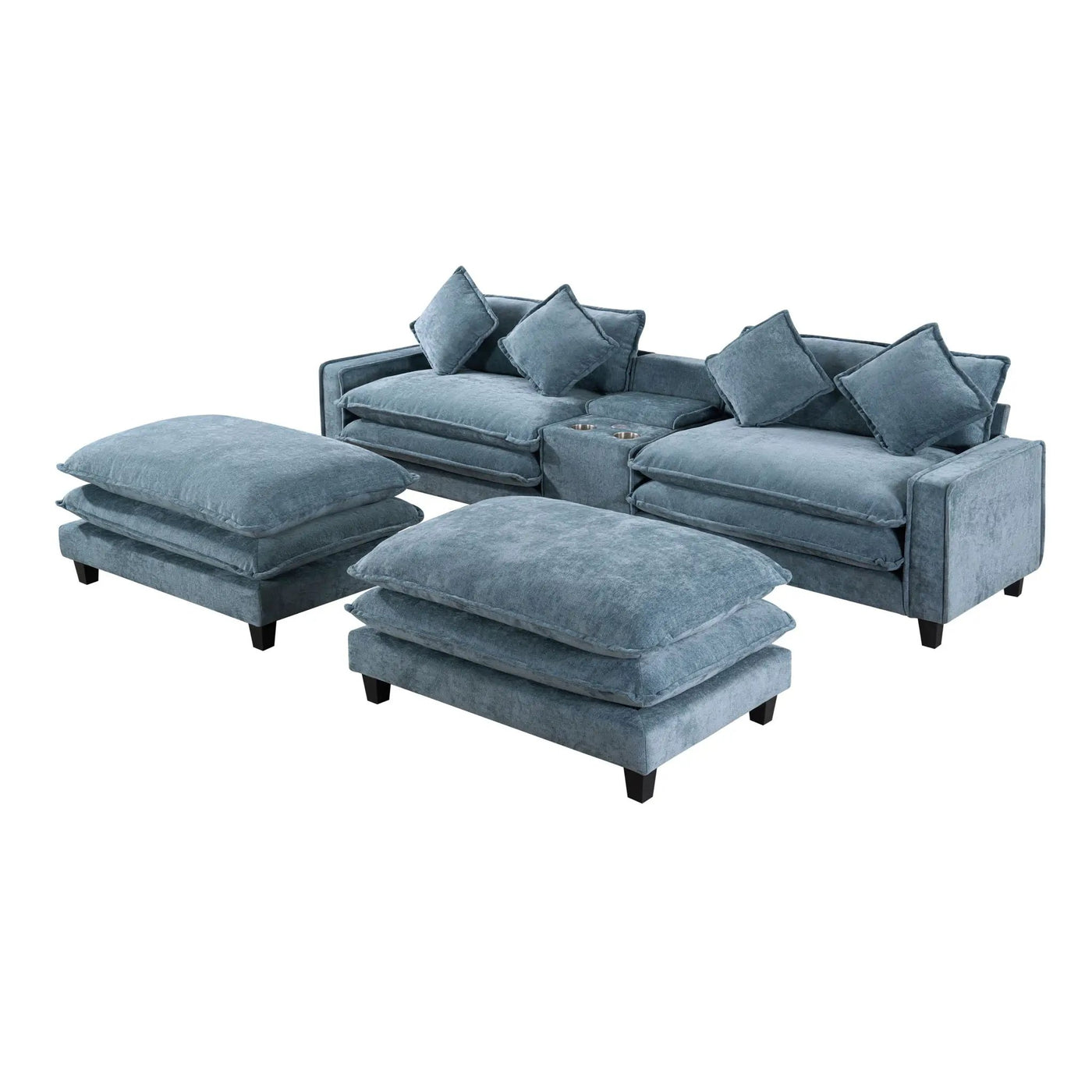 Modern Sectional Sofa With Removable Ottomans, USB Ports by HouseOfZazla