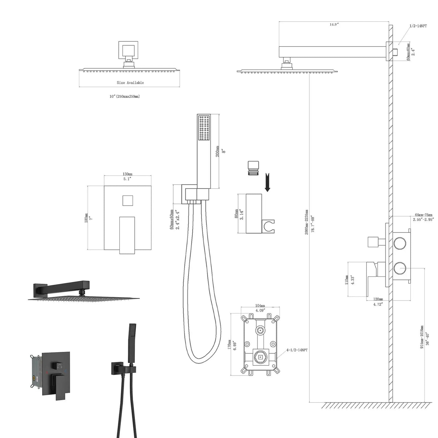 10" Square Dual Shower Head System Wall Mounted With Rough In Valve Modern Bathroom Fixture by HouseOfZazla