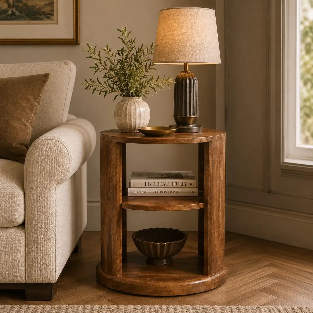 Solid Wood Ventura Open Round Side Table by HouseOfZazla