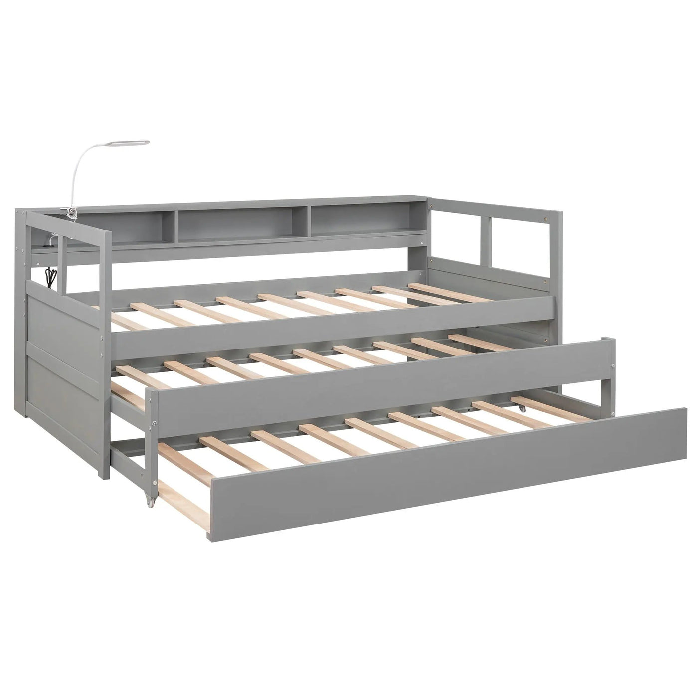 Daybed With 2 Trundles, 3 Storage Cubbies, Built In USB Charging Light by Unique Piece Furniture