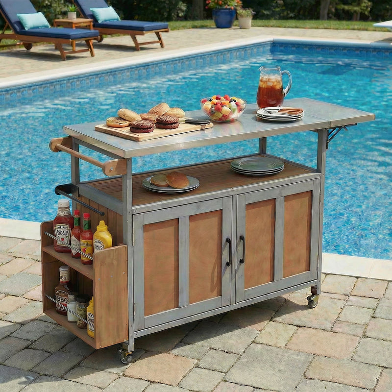 Foldable Outdoor Kitchen Island Patio Mobile Kitchen Cart by HouseOfZazla