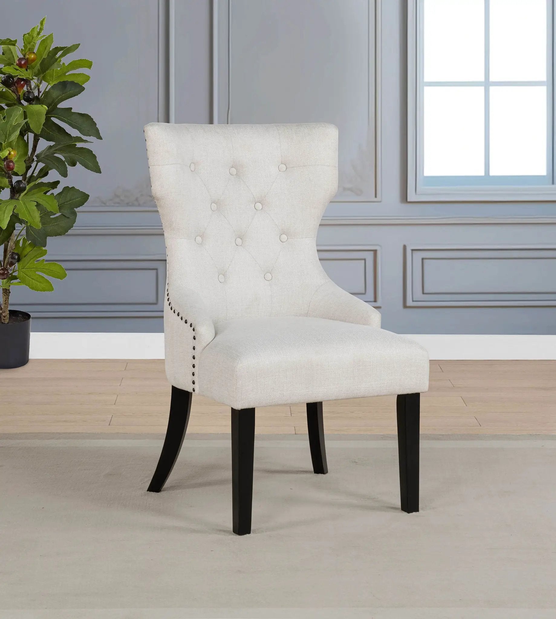 Baney Fabric Upholstered Dining Side Chair Cream and Black by Unique Piece Furniture