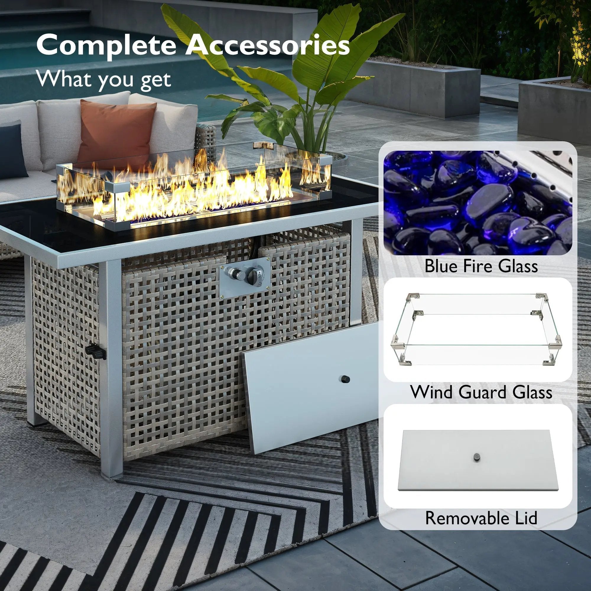 K&K 43' Propane Gas Fire Pit Table, Grey by HouseOfZazla