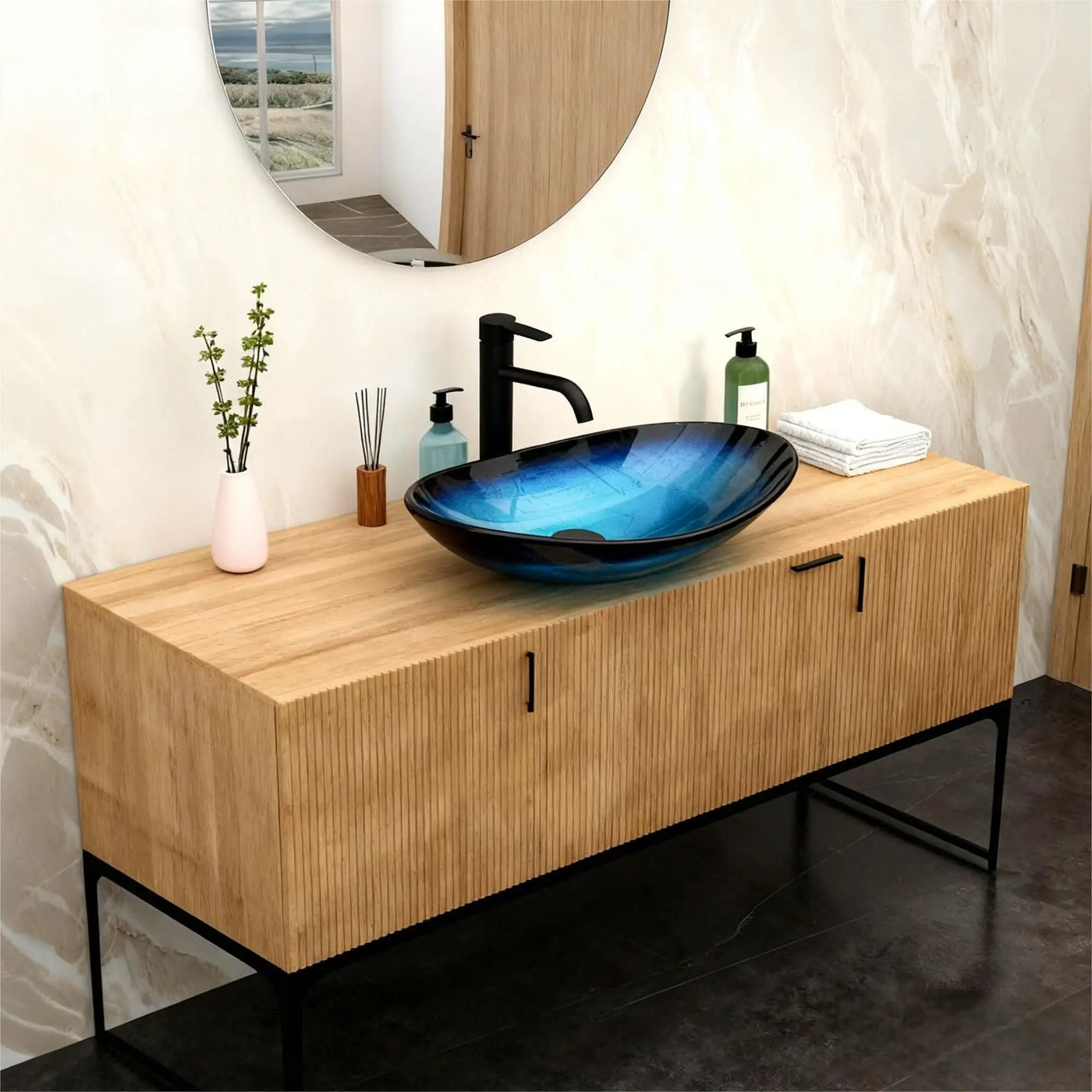 Tempered Glass Vessel Sink With Boat Shape Pop-Up Drain by HouseOfZazla