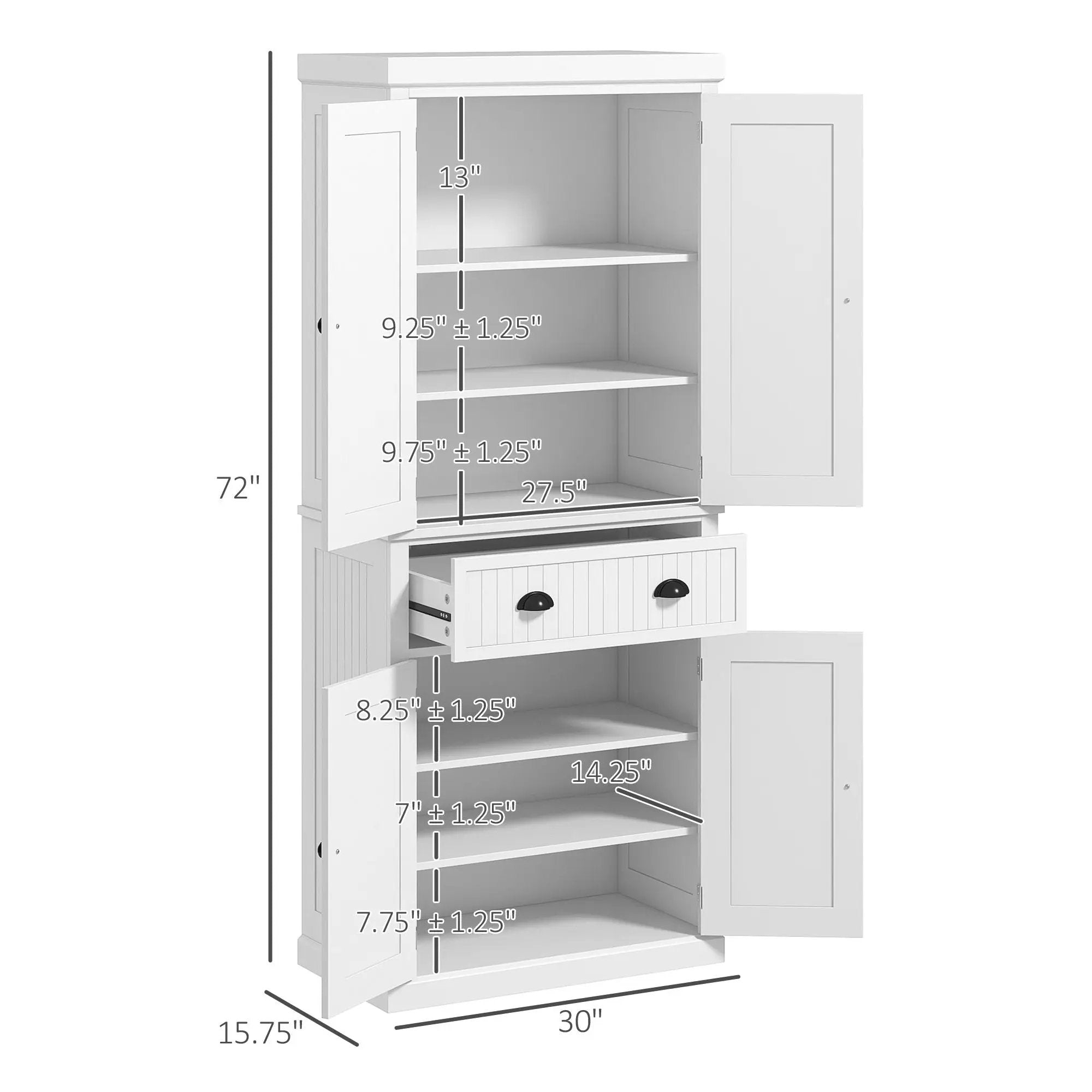 Homcom - 72" Kitchen Pantry, Tall Storage Cabinet, Freestanding Cupboard With Drawer, Doors And Adjustable Shelves - White by HouseOfZazla
