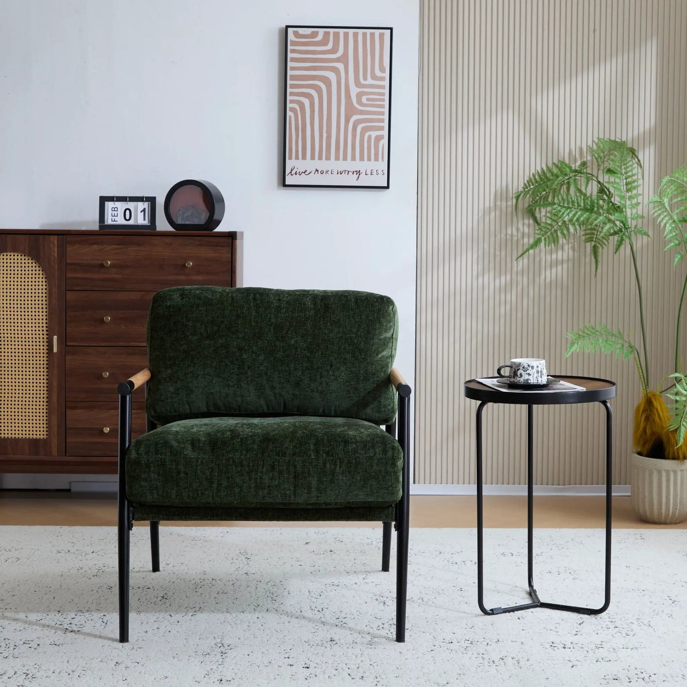 Modern Accent Chair With Plush Cushions and Wooden Armrests by HouseOfZazla