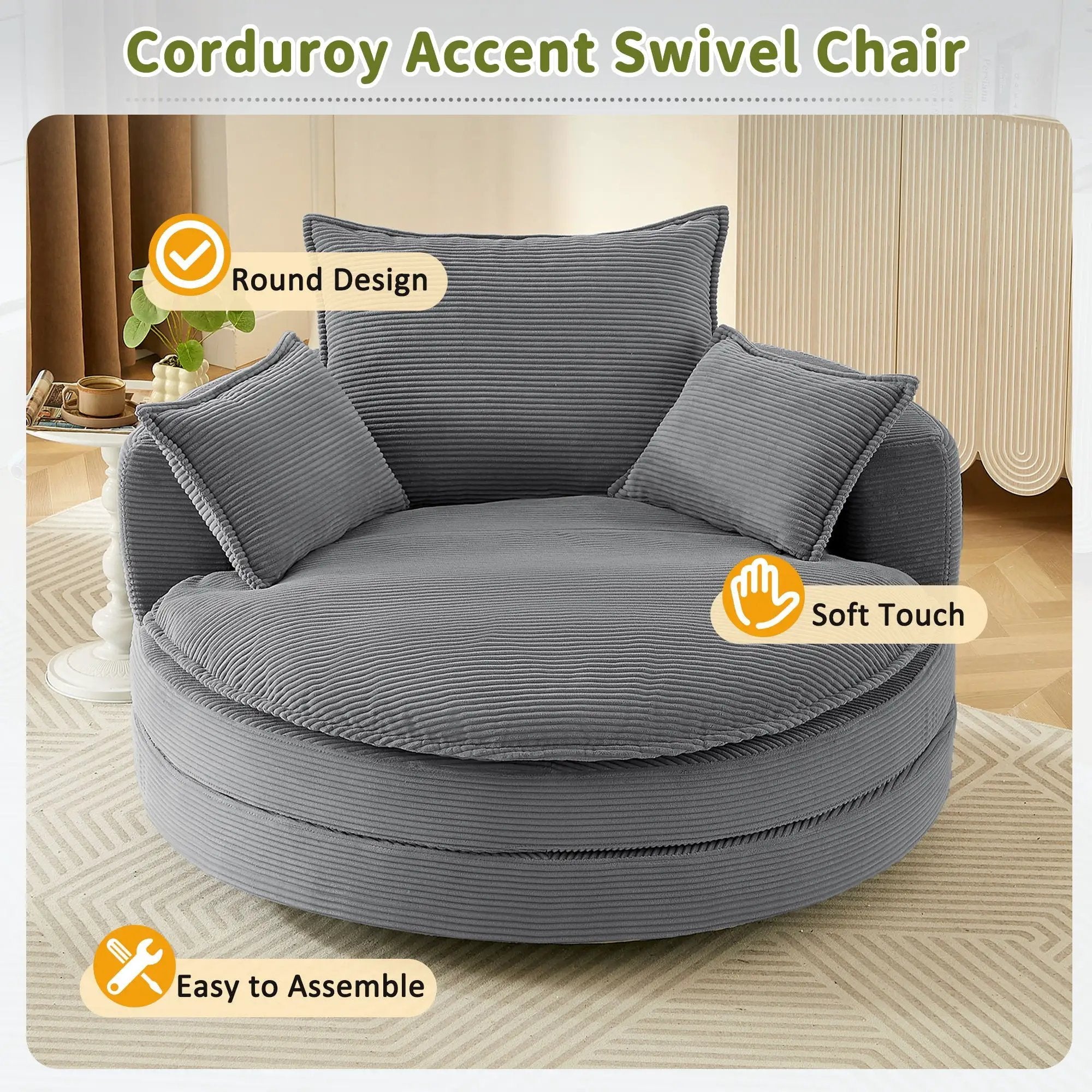 360° Swivel Accent Barrel Chair With Dual Layer Cushion And 3 Removable Pillows by HouseOfZazla