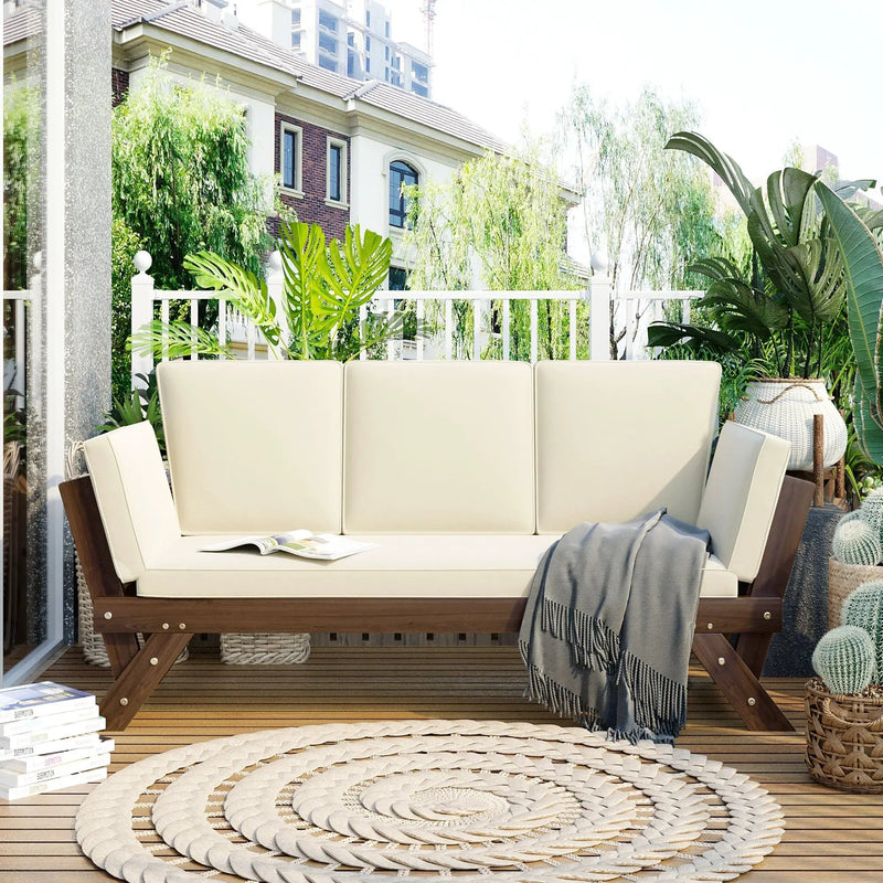 TOPMAX Outdoor Adjustable Patio Wooden Daybed Sofa Chaise Lounge by HouseOfZazla
