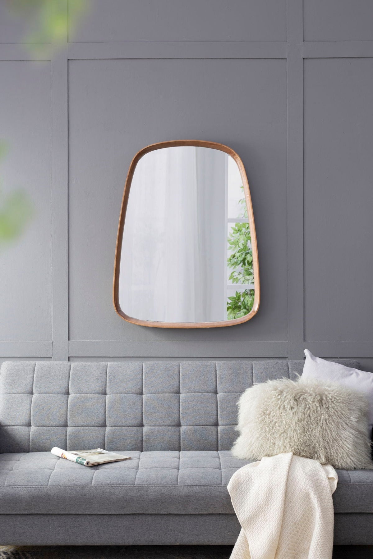 Irregular Wood Frame Wall Mirror with Curved Edges - Brown, photo 6 of 11