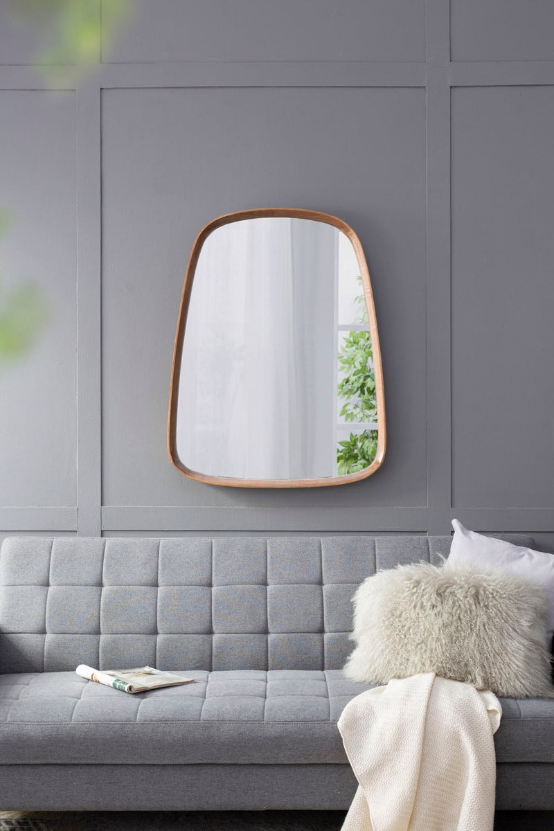 Irregular Wood Frame Wall Mirror with Curved Edges - Brown, photo 6 of 11