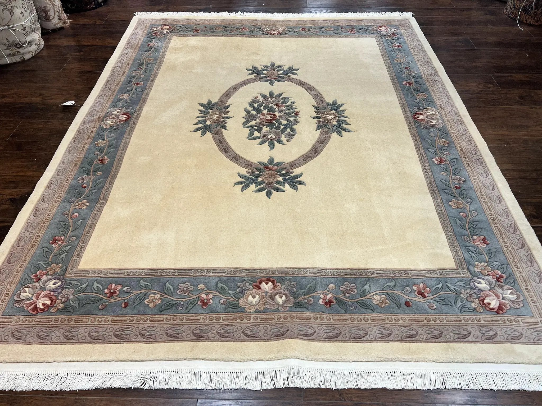 Chinese Carving Rug 8x10, Chinese Wool Carpet 8 x 10, Cream, 120 Line Rug, Vintage Handmade Art Deco Asian Oriental Rug, Aubusson Rug by Jewel Rugs