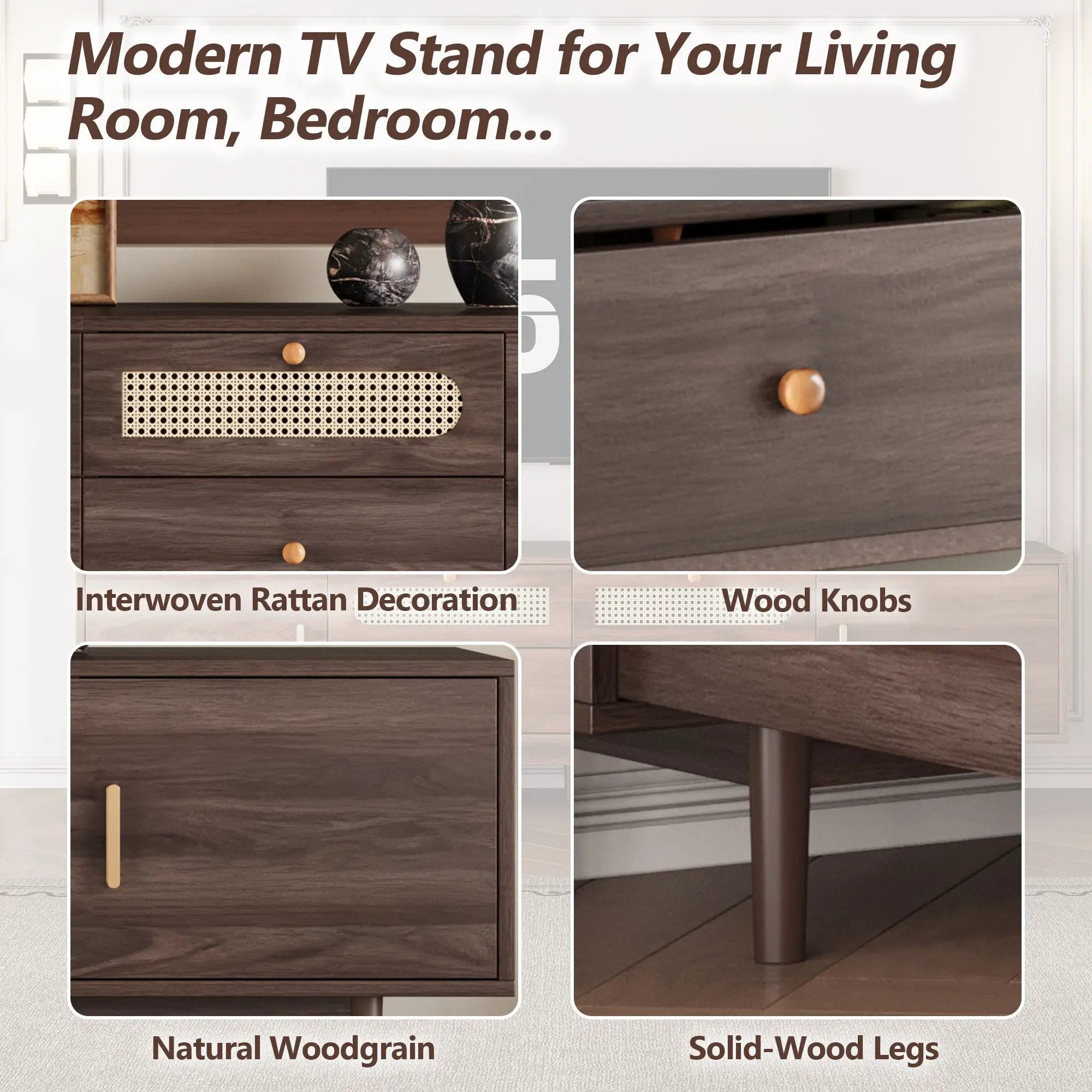 TV Stand With Drawers, Accent Entertainment Center For Living Room - Dark Brown by Unique Piece Furniture
