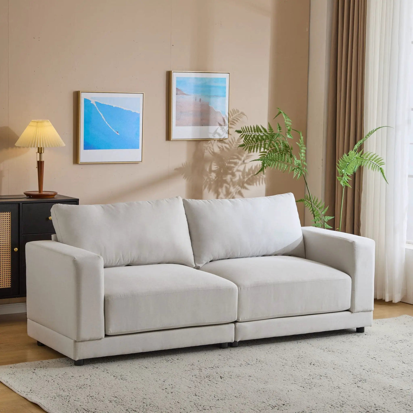 Modern Square Arm Sofa With Soft Fabric Upholstery, Deep Cushions by HouseOfZazla