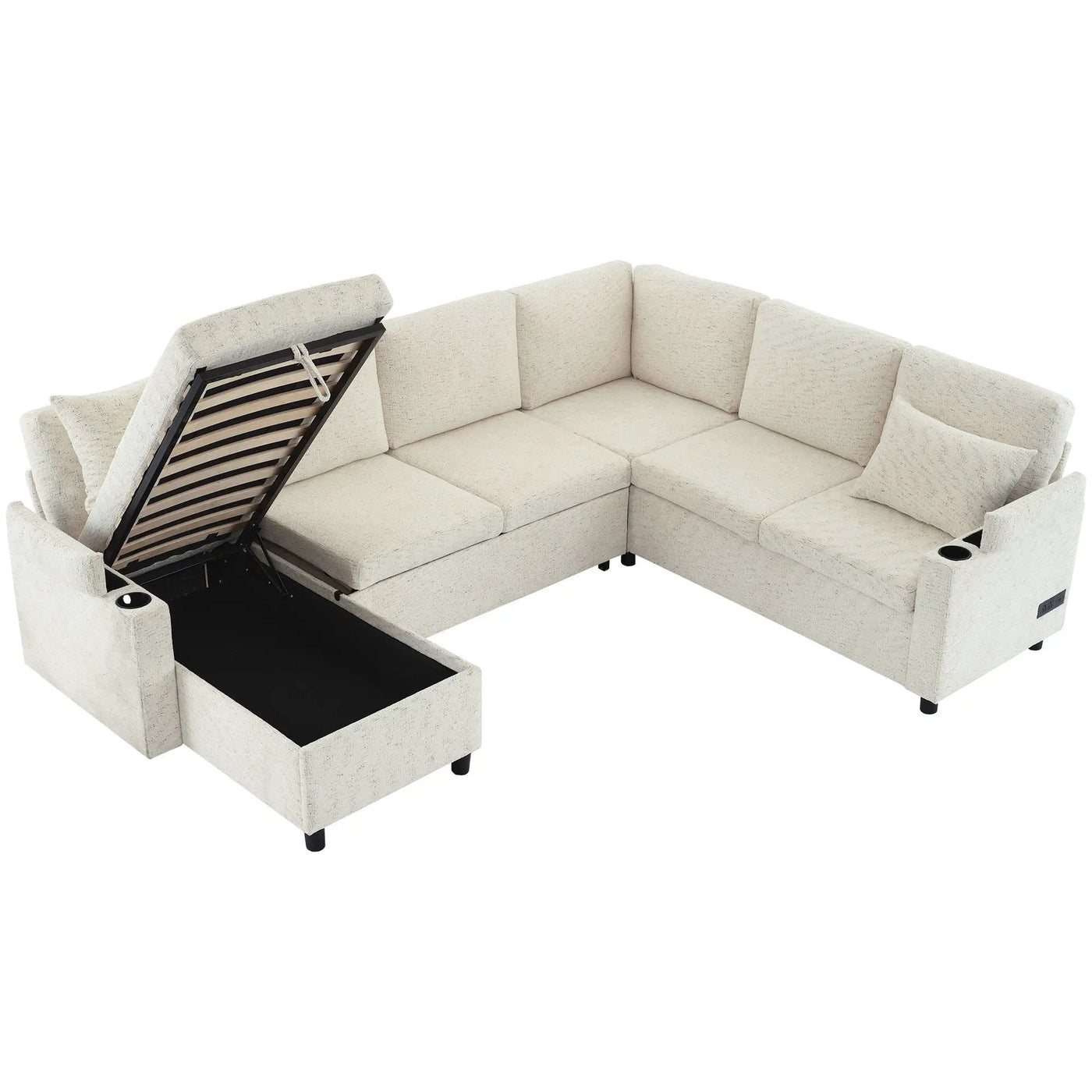 U-Shaped Sectional Sleeper Sofa With Ample Storage Space, 2 Cup Holders And Charging Ports For Living Room by HouseOfZazla