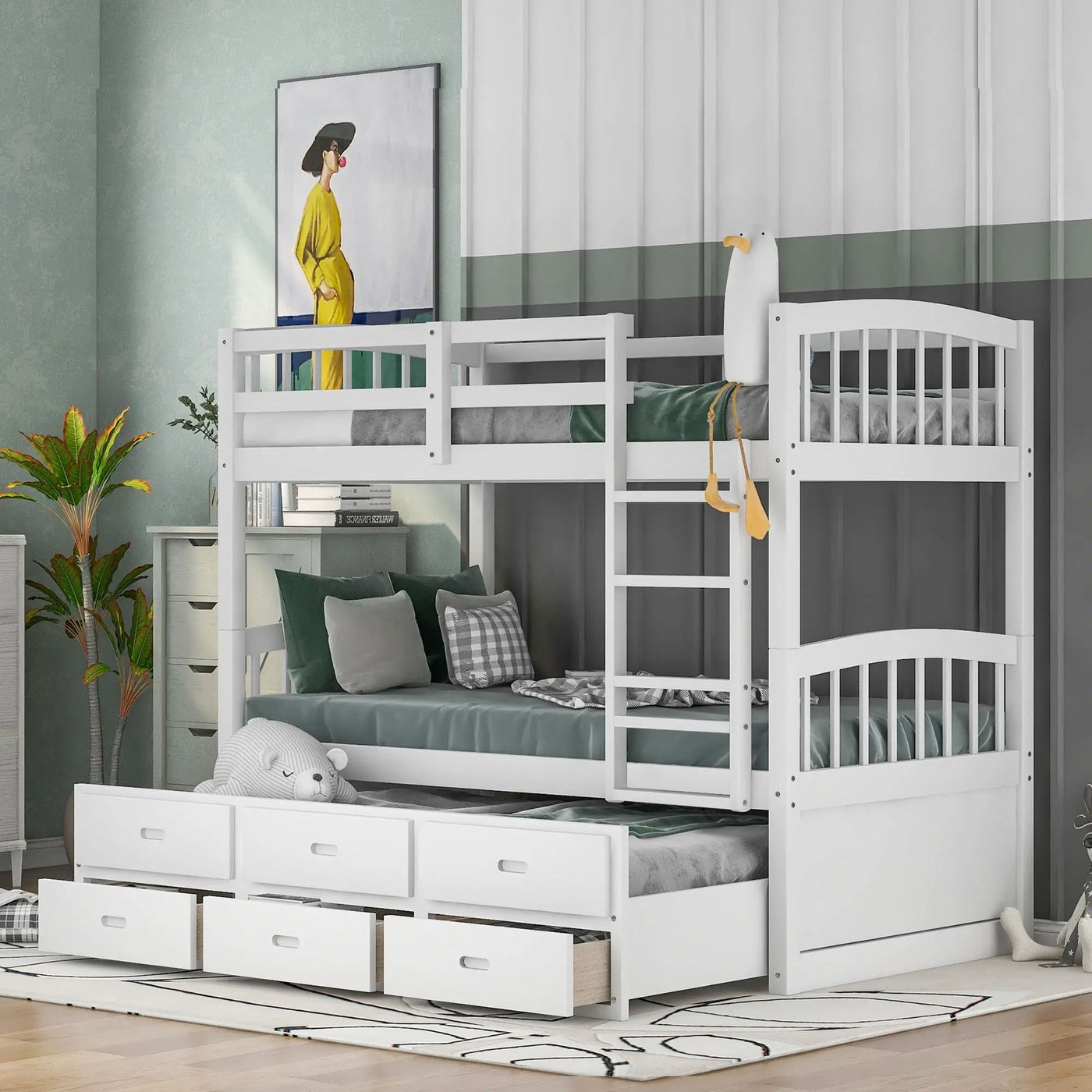 Bunk Bed With Trundle And Drawers, Arched Headboard And Footboard by HouseOfZazla