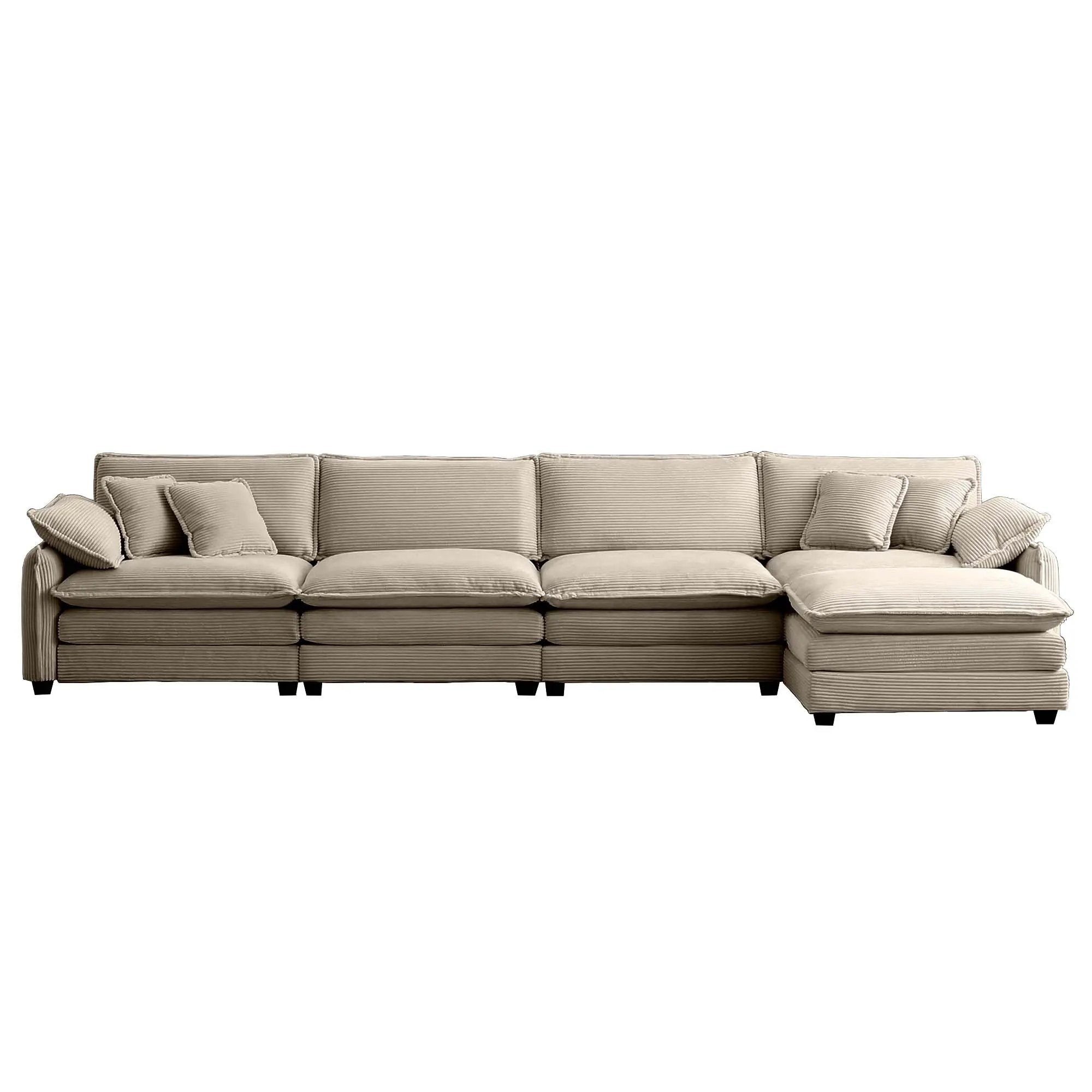 Modern Corduroy Upholstered 4-Seater Sofa with Footstool by HouseOfZazla