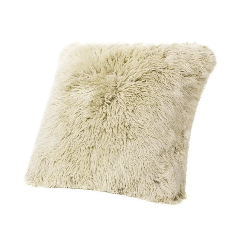Astrid - Square New Zealand Sheepskin Accent Throw Pillow Cover With Feather Insert - Taupe / Natural by HouseOfZazla