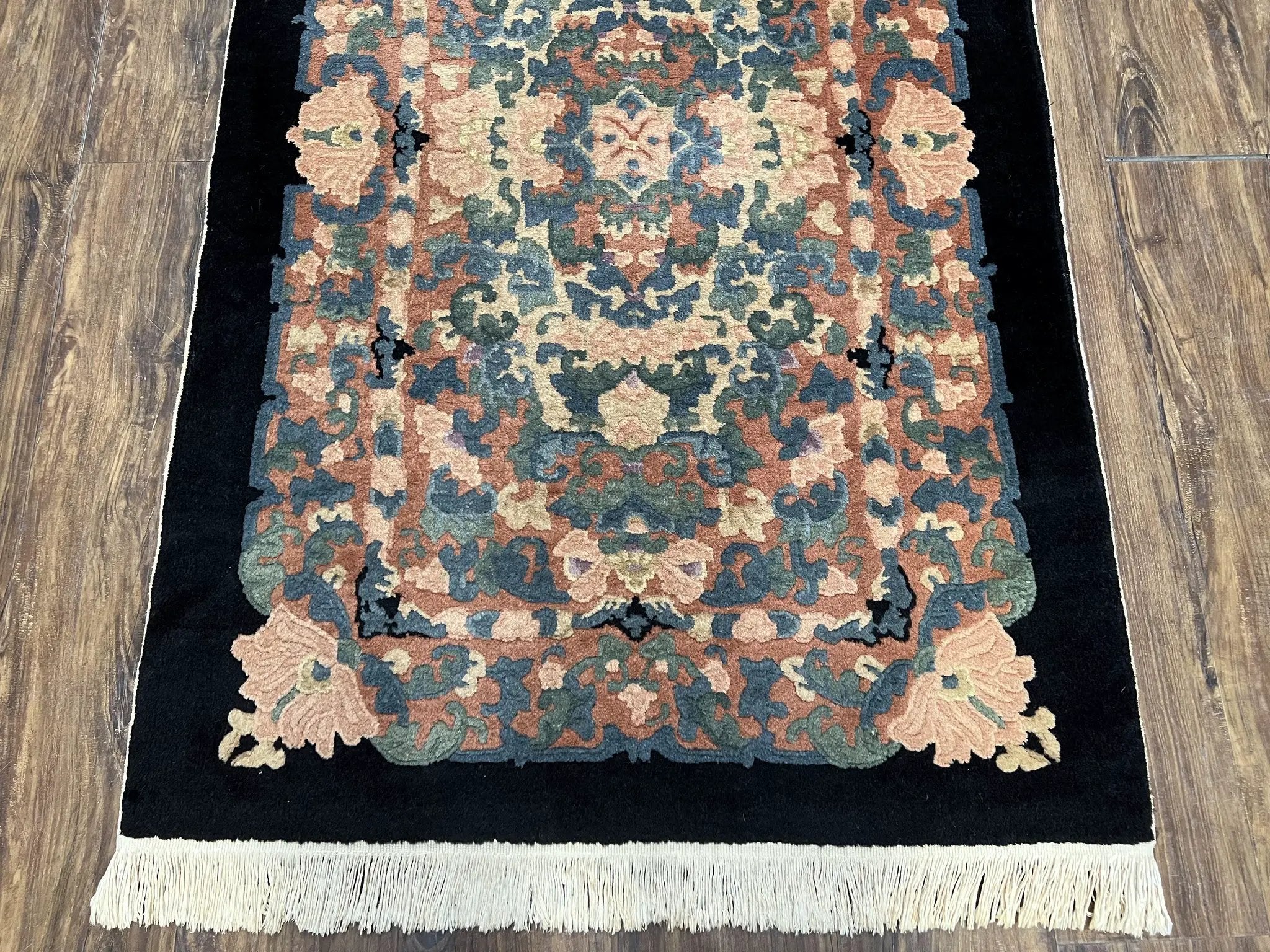 Chinese Art Deco Rug 3x5, Black and Beige Chinese Carpet 3 x 5, Vintage Rug, 1950s Rug, Floral Rug, Handmade Rug, Art Deco Rug, Wool Rug by Jewel Rugs
