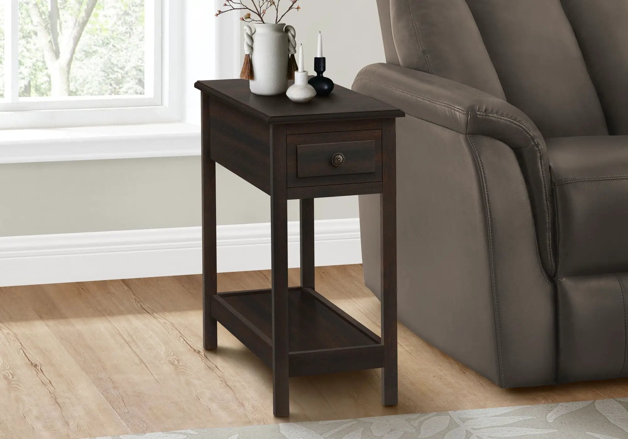 Accent End Table, 2 Tier, Storage Drawer, Transitional - Walnut by HouseOfZazla