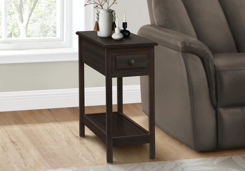 Accent End Table, 2 Tier, Storage Drawer, Transitional - Walnut by HouseOfZazla