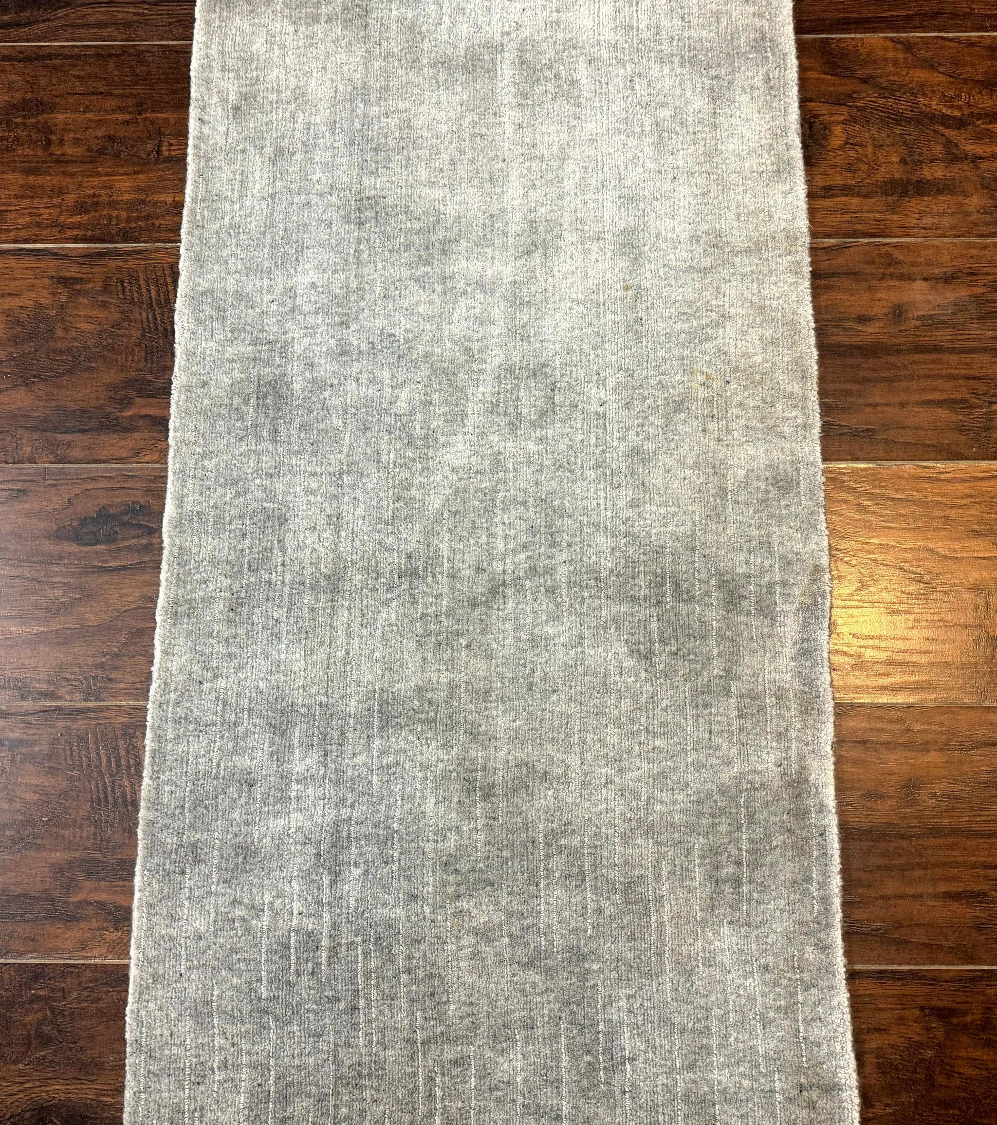 Modern Tibetan Runner Rug 1.9 x 8.6, Wool and Silk Highlights, Gray/Silver, Narrow Runner for Hallway or Kitchen by Jewel Rugs