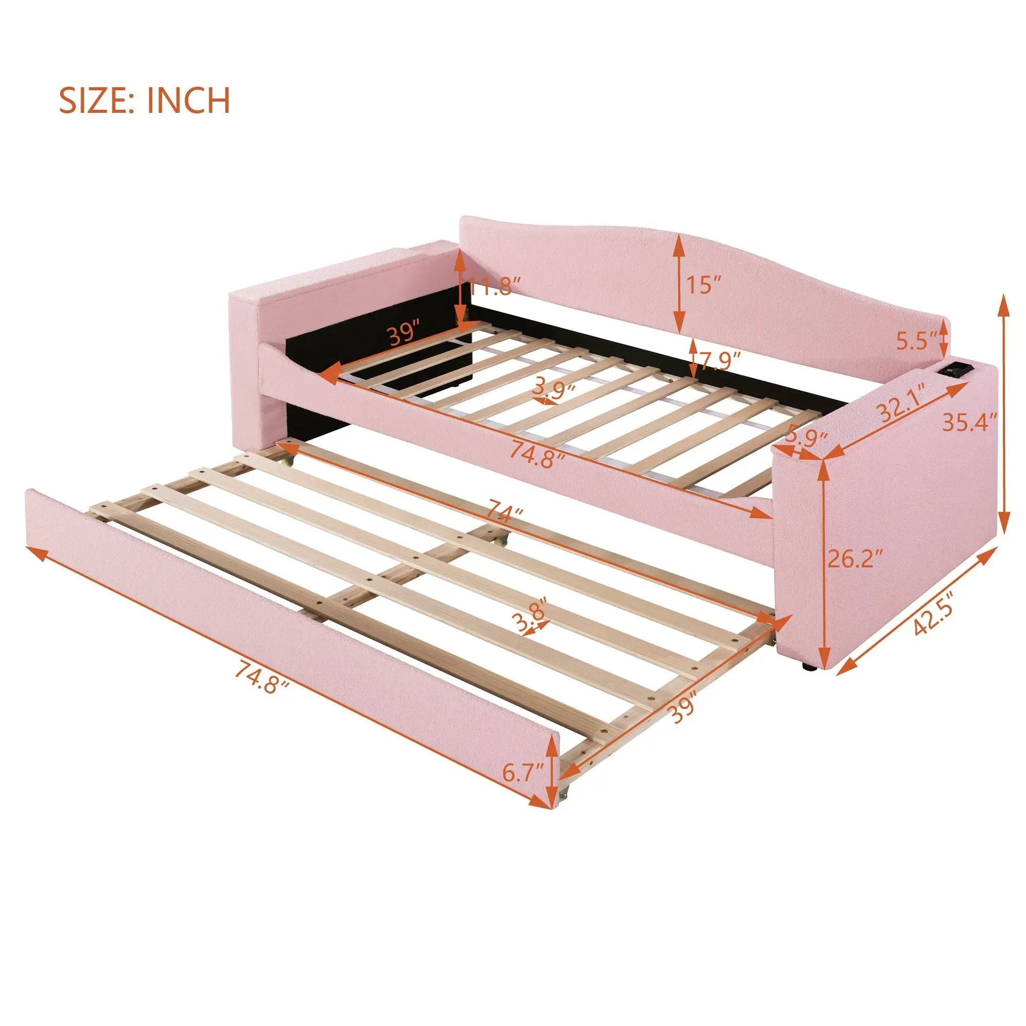 Upholstered Daybed With Storage Armrests, Trundle And Latest Integrated tooth Audio System by HouseOfZazla