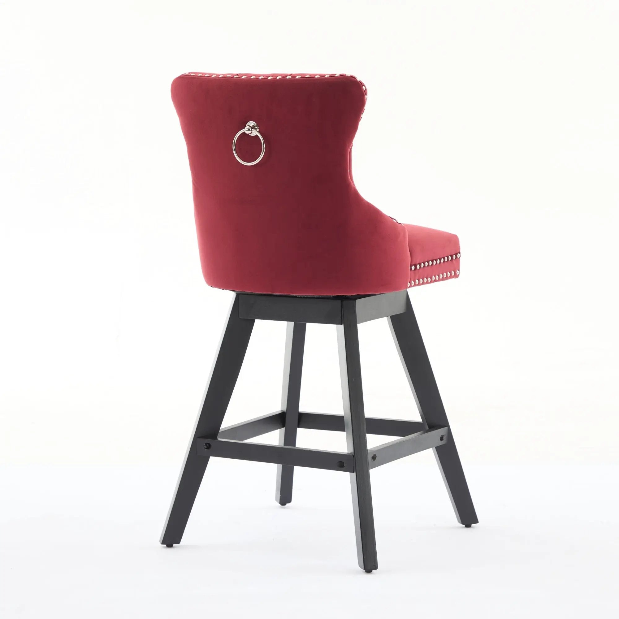 Swivel Velvet Barstools with Button Tufted Decoration - Set of 2 (Wine Red) by HouseOfZazla