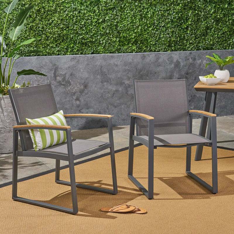 Aresha Metal Outdoor Dining Armchair (Set of 2) - Gray by HouseOfZazla