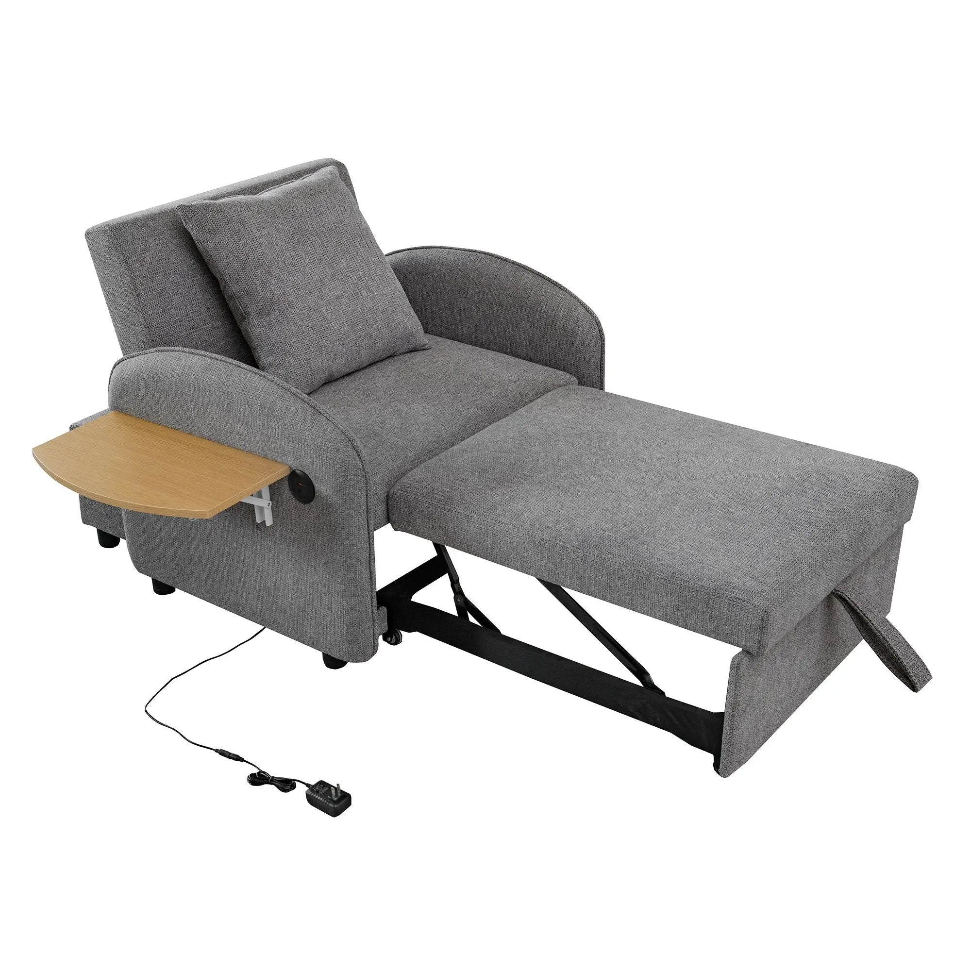 Convertible Single Chair Bed 3 In 1 Sofa With Computer Board And USB Ports - Gray by HouseOfZazla