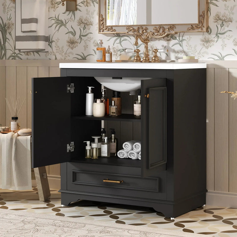 Bathroom Vanity With Sink, Cabinet & 2 Soft Closing Doors & Adjustable Shelf by HouseOfZazla