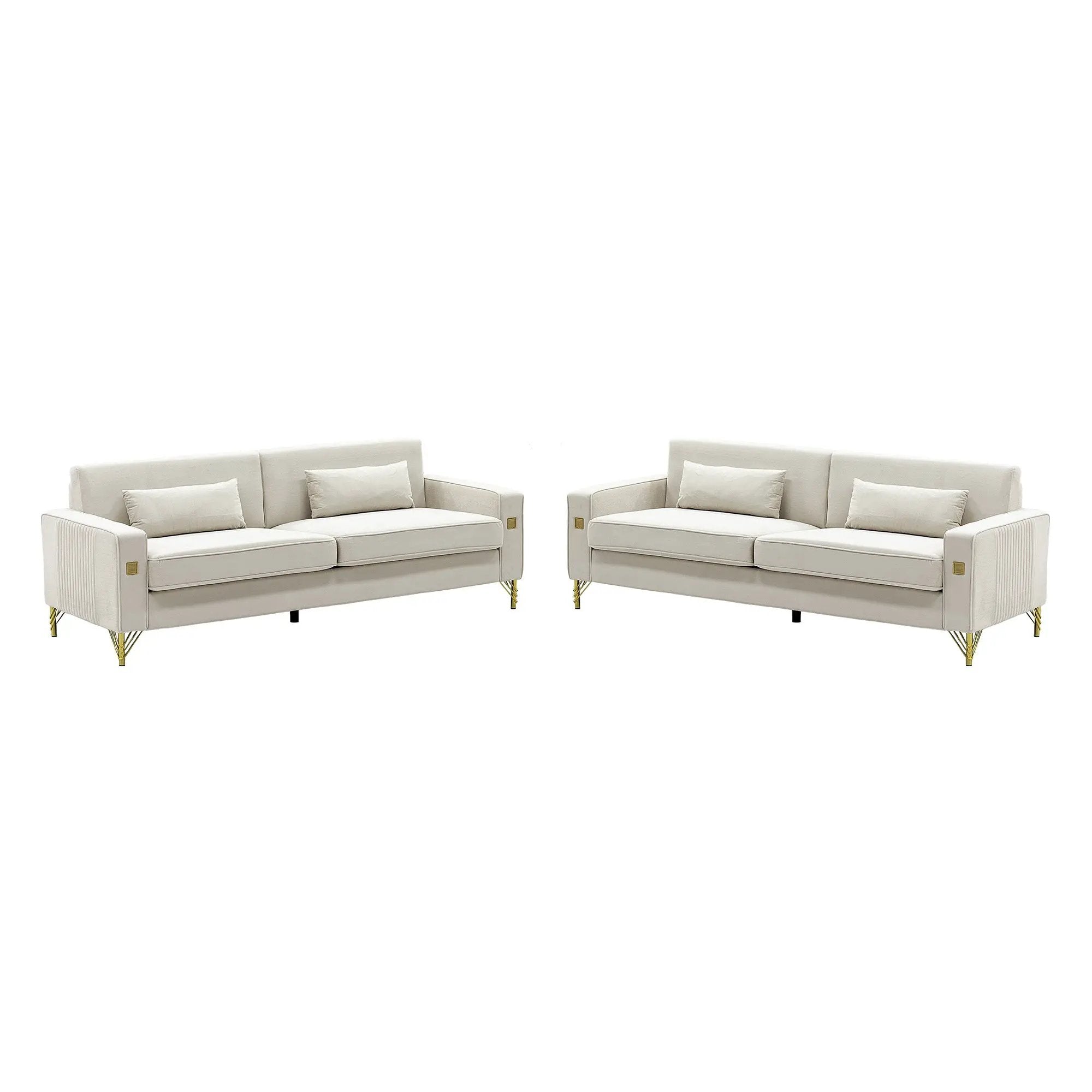 Ivory White 2-Piece Velvet Sofa Set by HouseOfZazla