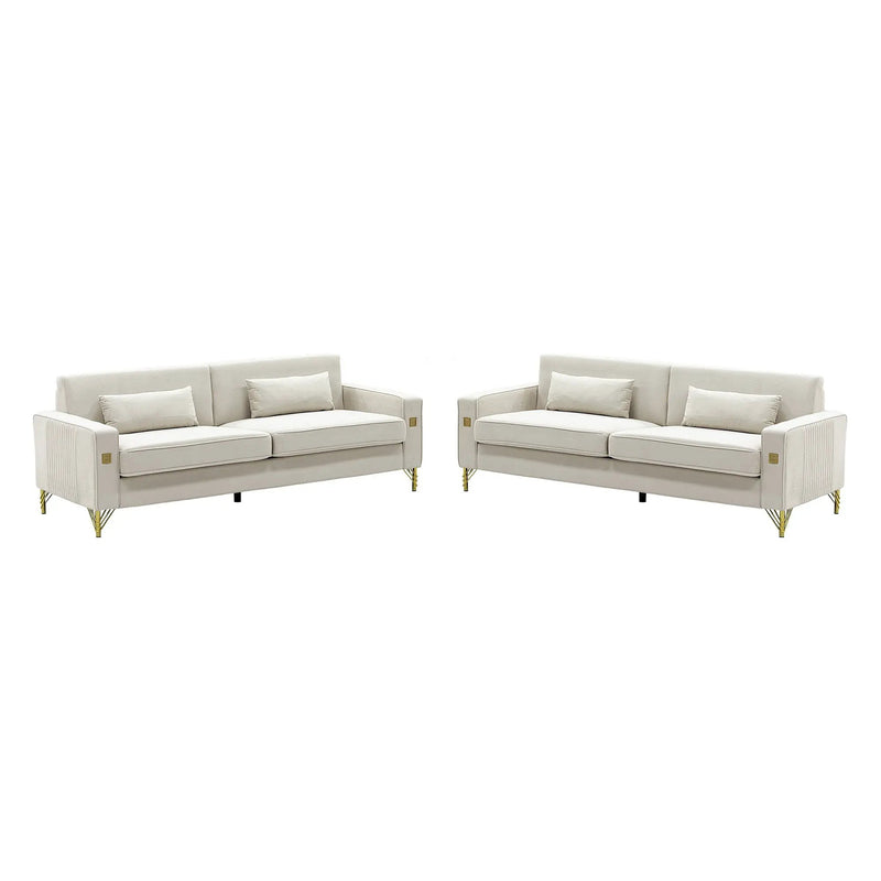 Ivory White 2-Piece Velvet Sofa Set by HouseOfZazla