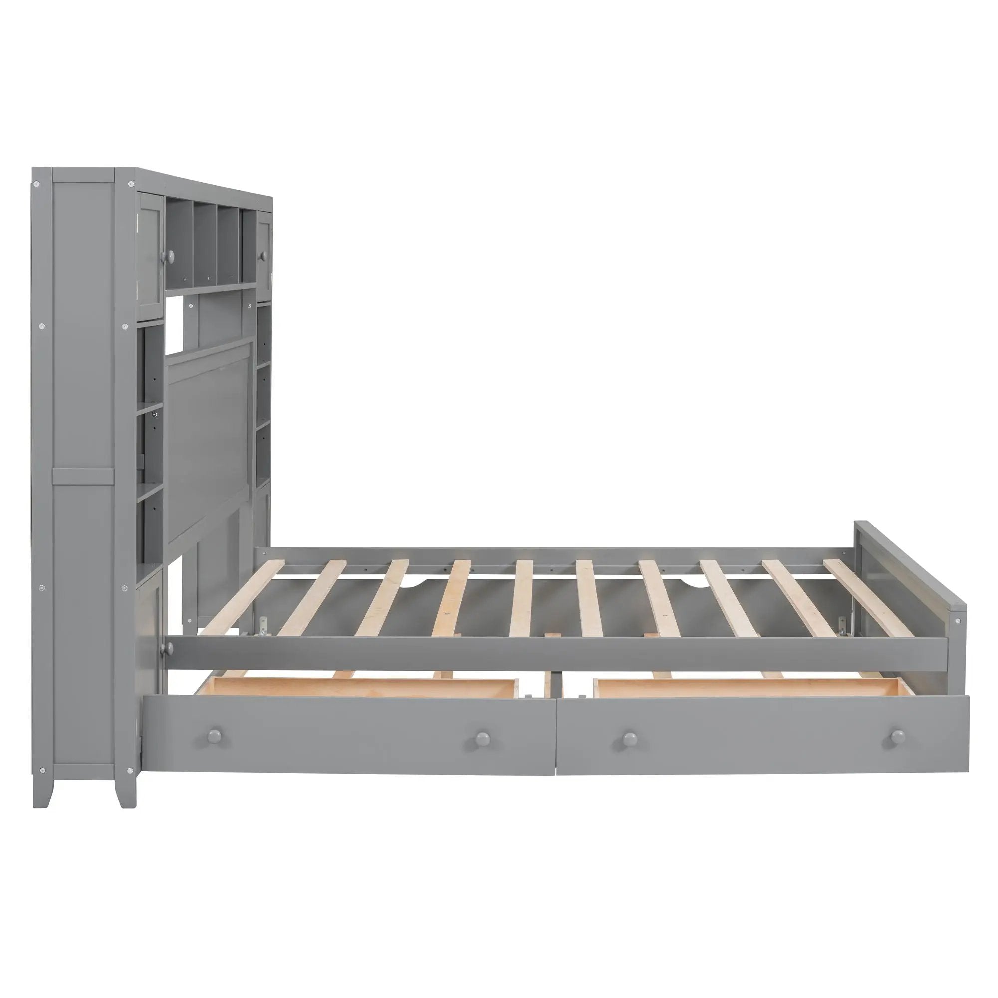 Bed With All In One Cabinet, Shelf And Sockets, Twin Long Trundle by Unique Piece Furniture