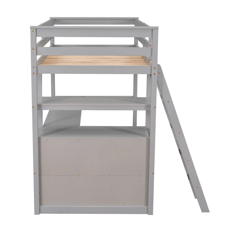 Modern Loft Bed With Built In Desk, Shelves, And 2 Drawers by HouseOfZazla