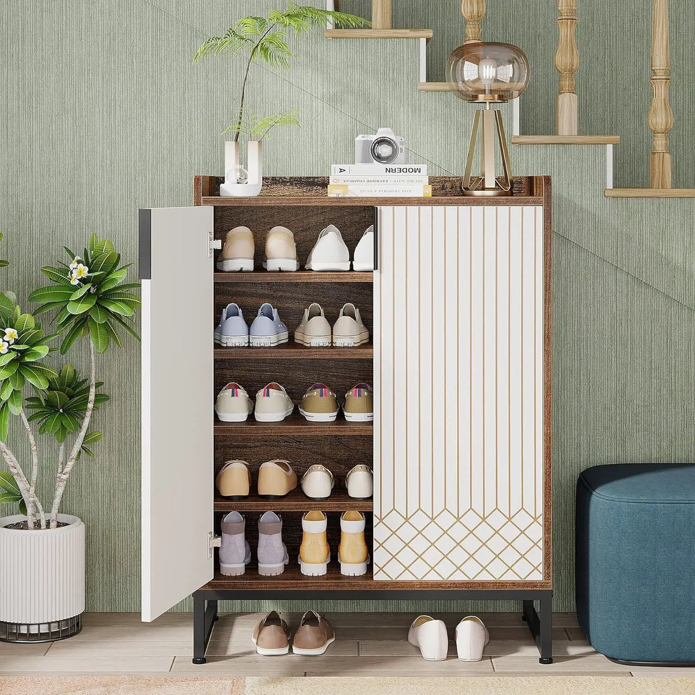 5 Tier Shoe Cabinet With Doors, Compact Entryway Storage Organizer by HouseOfZazla