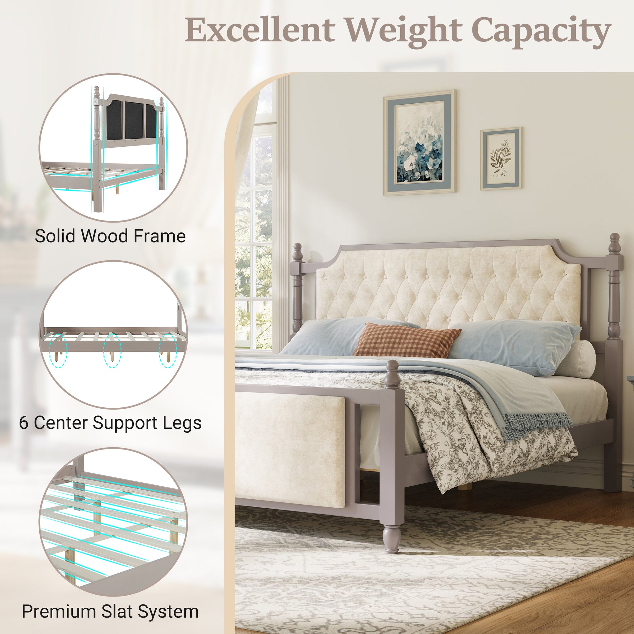 King Size Upholstered Platform Bed with Button Tufted Headboard by HouseOfZazla