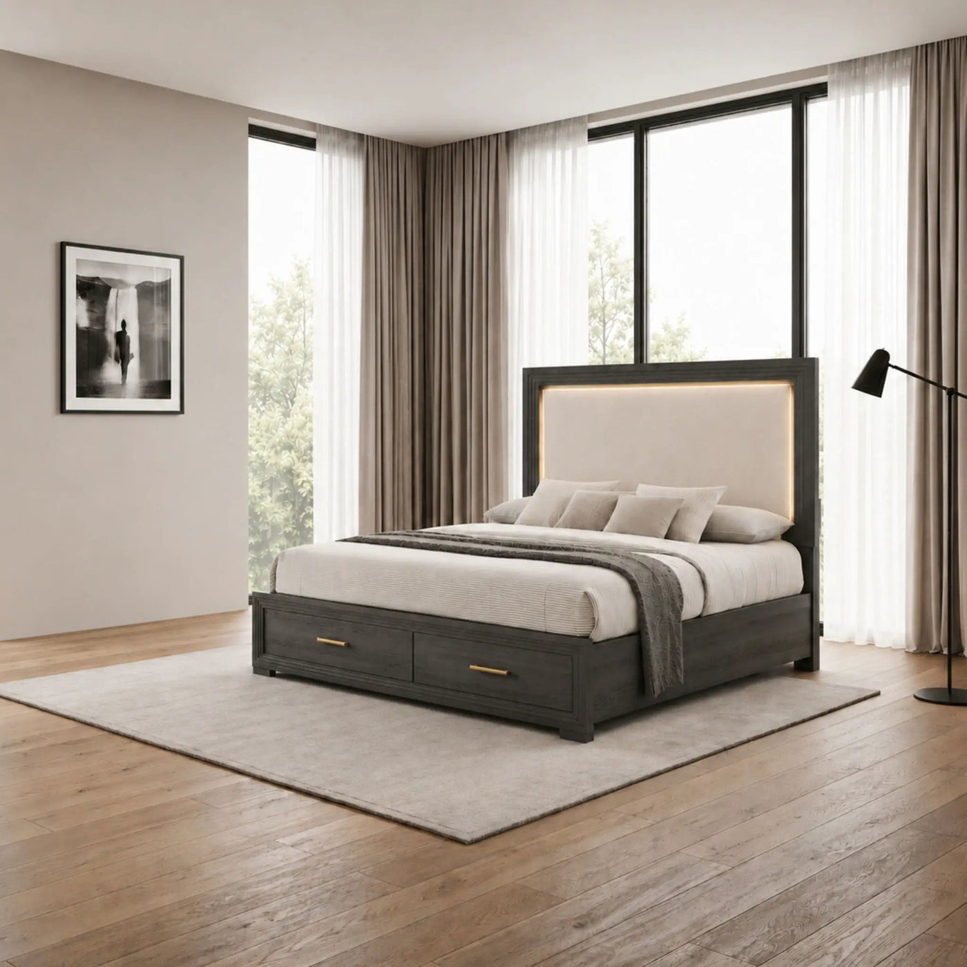 Colorado - Bed With Upholstered LED Headboard by HouseOfZazla