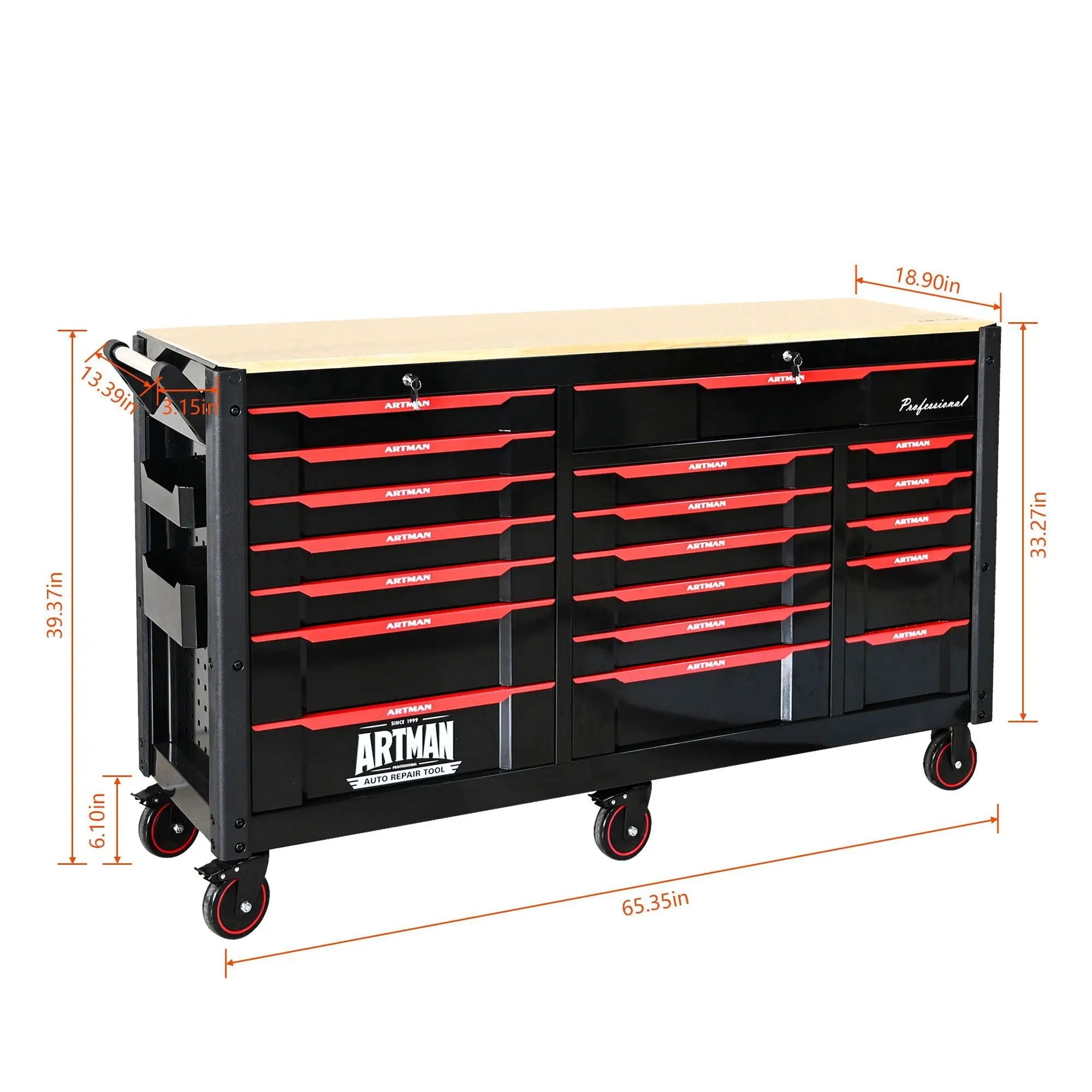 Heavy Duty Tool Cart With 19 Drawers, Tools Not Included, Mobile Storage For Workshop Or Laboratory - Black / Red by HouseOfZazla