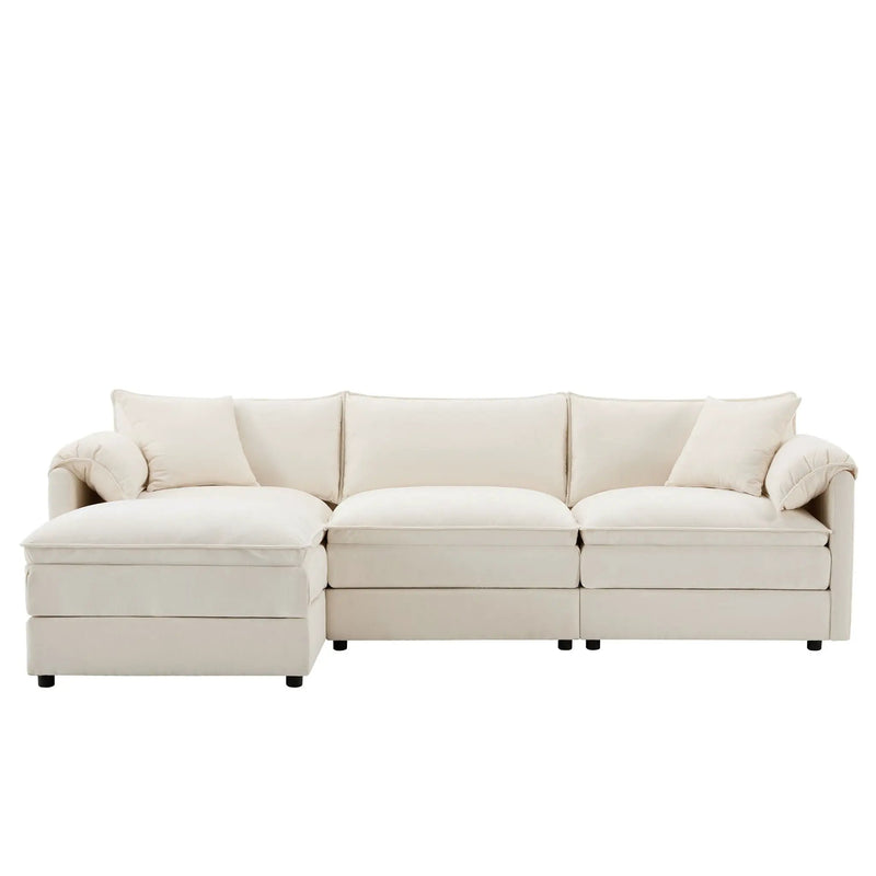 Modular Sectional With Deep And Wide Seat, Cloud Couch Set With Double Cushions Sofa With Movable Ottoman by HouseOfZazla