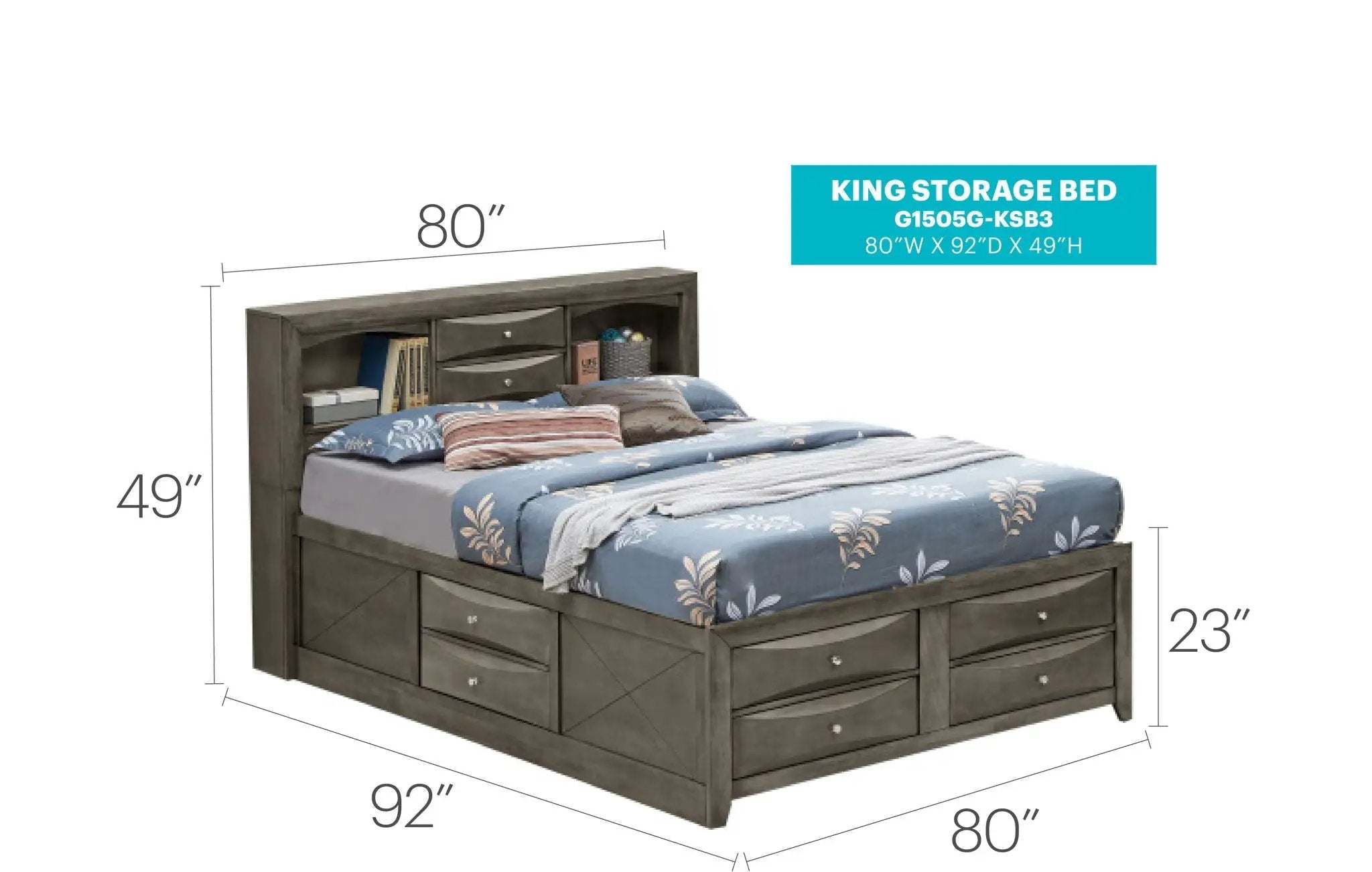 Modern Design Storage Bed With Bookcase Headboard by HouseOfZazla