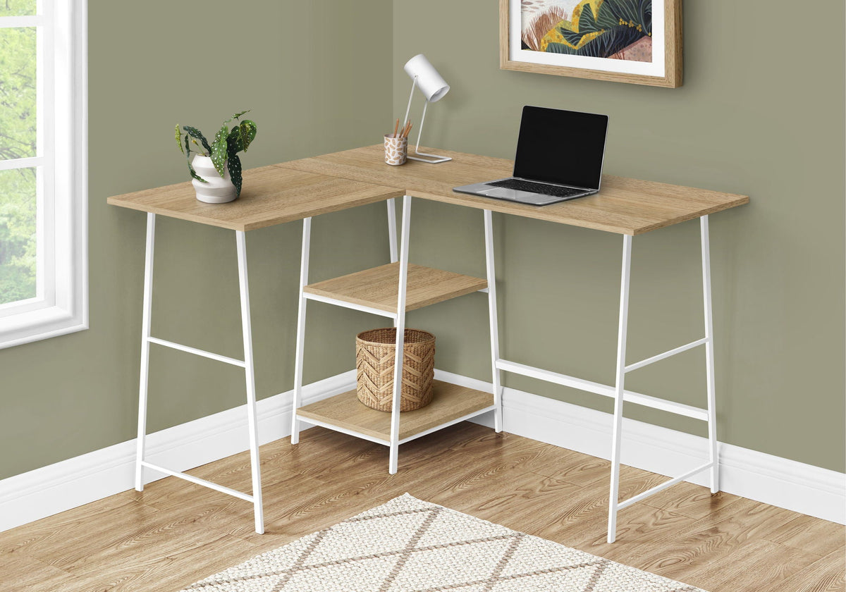 L-Shape Computer Desk with Storage Shelves - Light Brown or White, photo 3 of 8