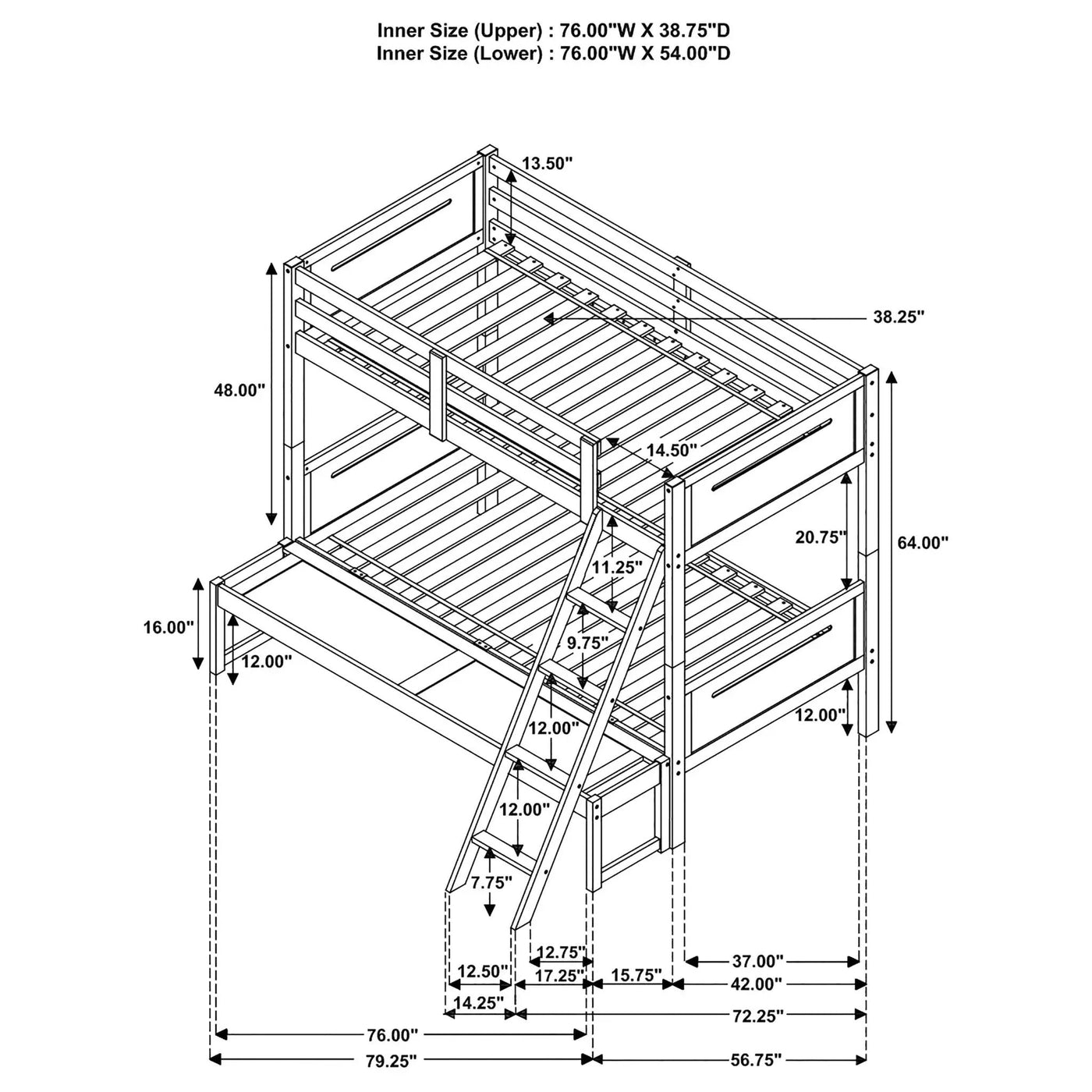 Bunk Bed With Built In Ladder, Safety Guardrails And Angled Access Step by HouseOfZazla