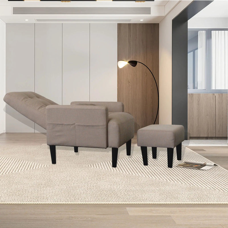 Living Room Sofa Single Chair And Ottoman, Modern Multi-Function Fabric Living Room Sofa Lounge Chair Bed And Stool. Soft Leisure Single Chair Adjustable Into 5 Angles With Sofa Bed by Unique Piece Furniture