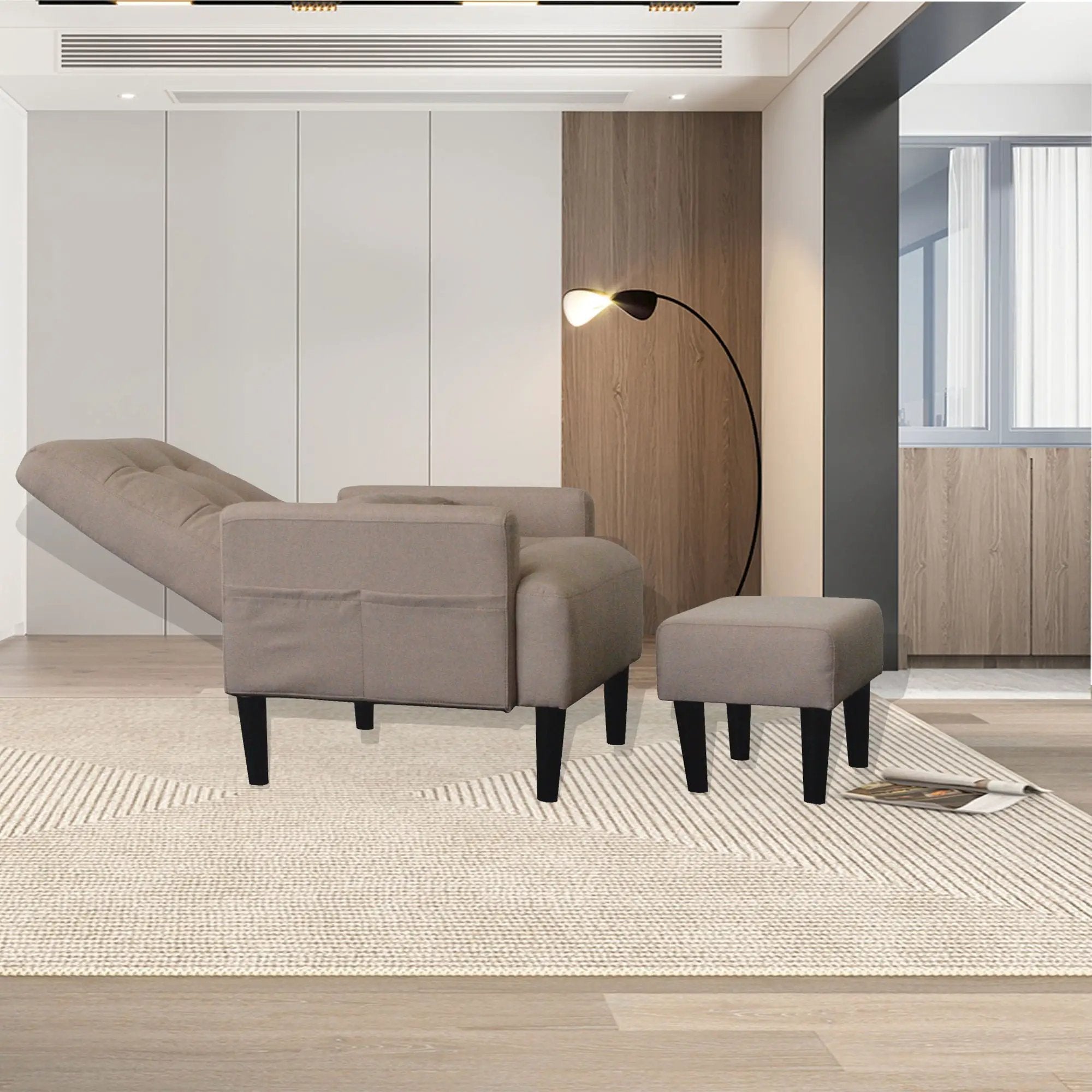 Living Room Sofa Single Chair And Ottoman, Modern Multi-Function Fabric Living Room Sofa Lounge Chair Bed And Stool. Soft Leisure Single Chair Adjustable Into 5 Angles With Sofa Bed by HouseOfZazla